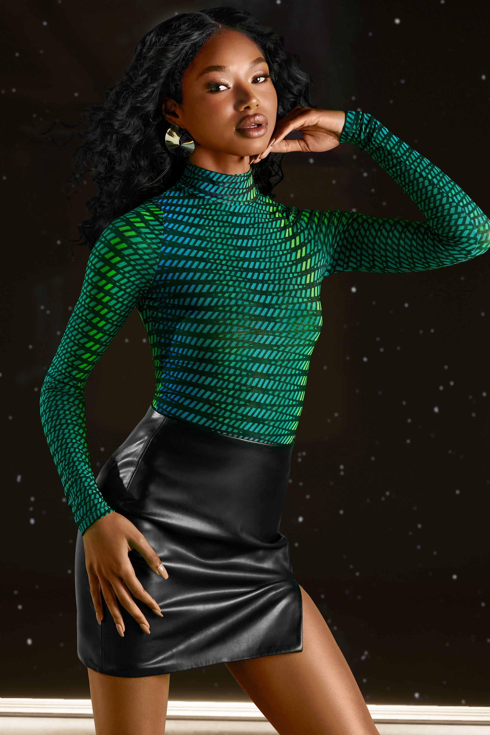 High Neck Mesh Bodysuit in Striped Print、mySite、solidvoid