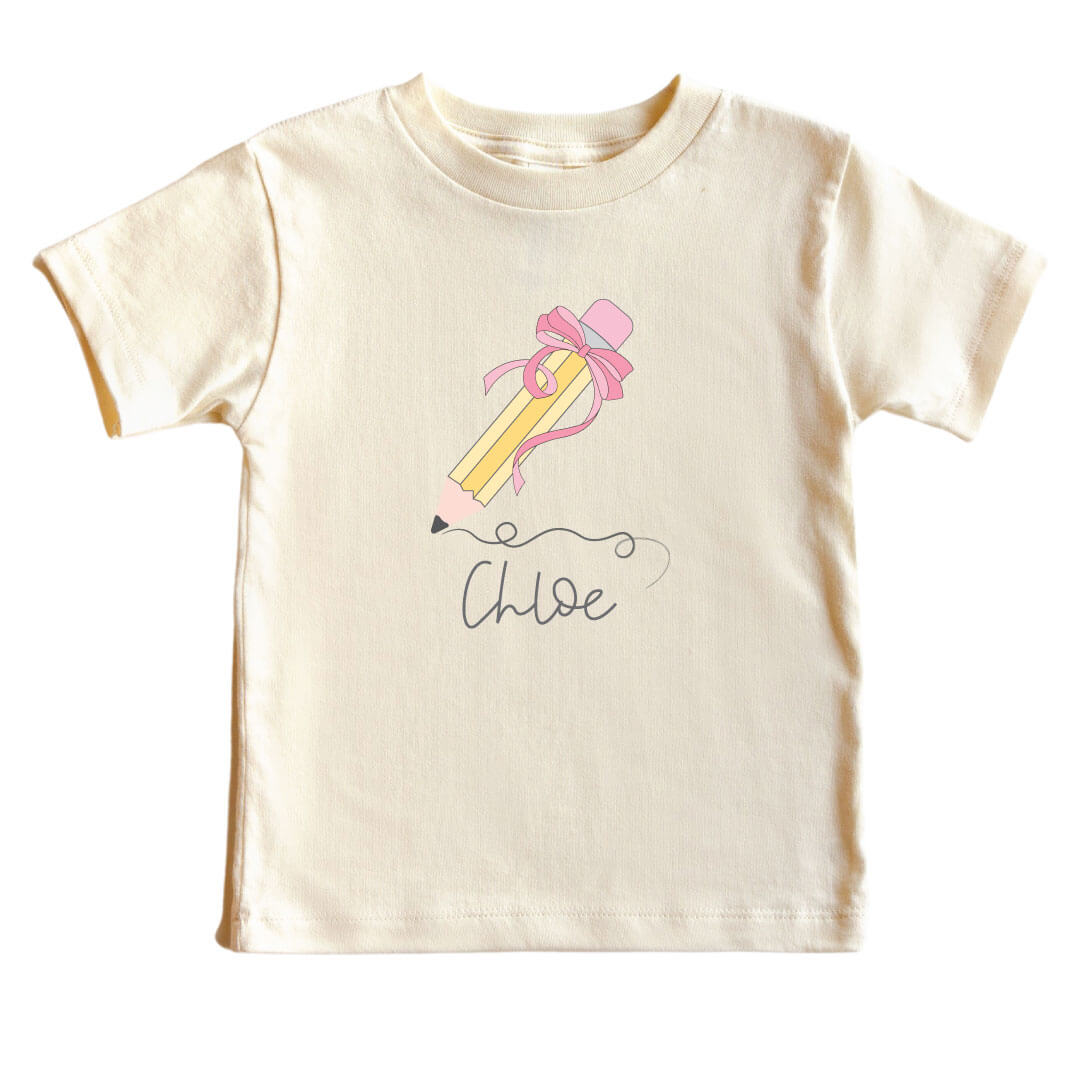  Personalized Pencil Bow Kids Graphic Tee | Natural、mySite、layawaytickets