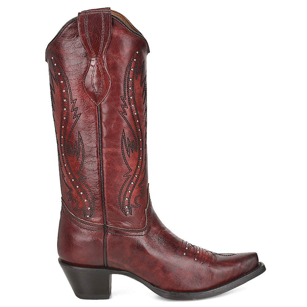 LD Wine Embroidered Studded Snip Toe Pull On Cowboy Boots、mySite、gtrtttuynbv