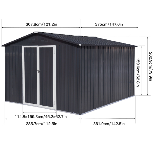 Metal garden sheds 12ft×10ft outdoor storage sheds Dark-grey、、eastwooduniform