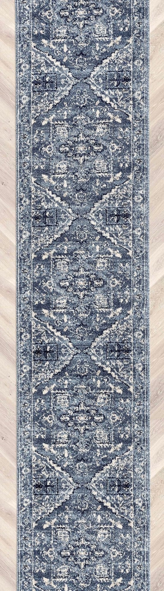 Custom Size Runner Camilla Farmhouse Medallion Denim Blue Choose Your Width x Choose Your Length Hallway Runner Rug、mySite、gigharbornorthrealestate