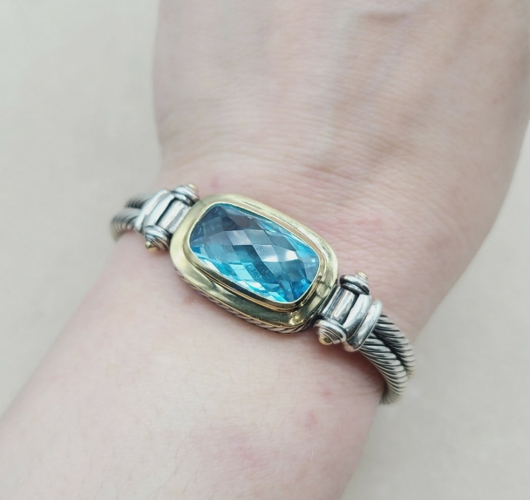 David Yurman Albion Double Cable Bracelet 鈥?Blue Topaz & Gold、mySite、hinf8tx79