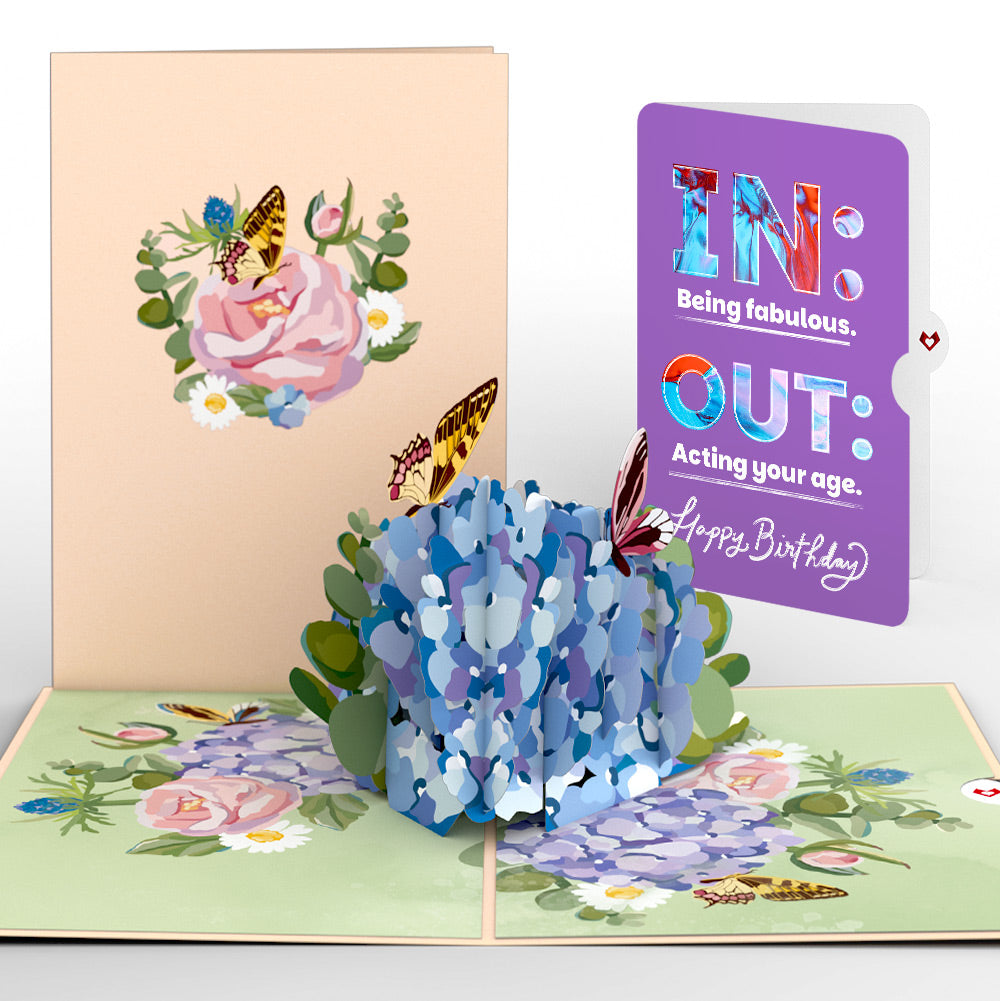 Hydrangea Butterflies Birthday Pop-Up Card and IN & OUT Sentiment Set、mySite、solidvoid