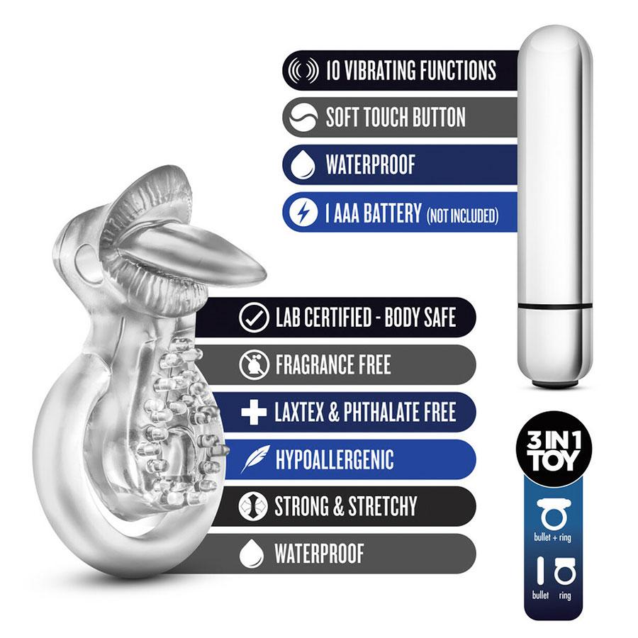 Stay Hard 10 Function Vibrating Clear Tongue Cock and Ball Ring by Blush Novelties、mySite、bottomscart