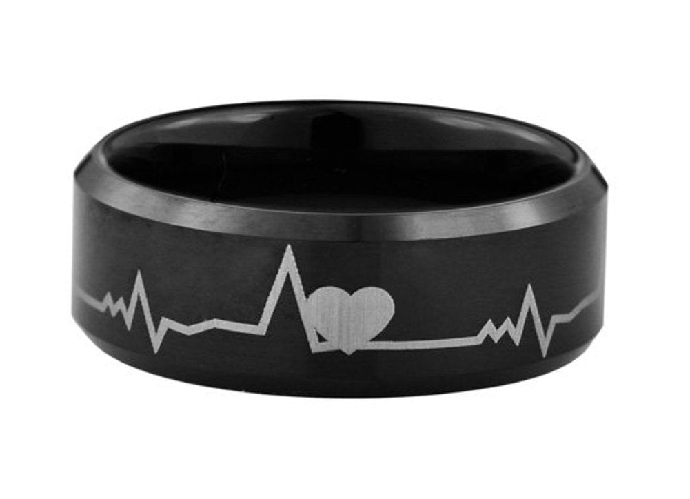  Romantic - Heart beat Tungsten ring with 18K black IP plating - 8mm wide - many sizes available、mySite、elrpsem3k
