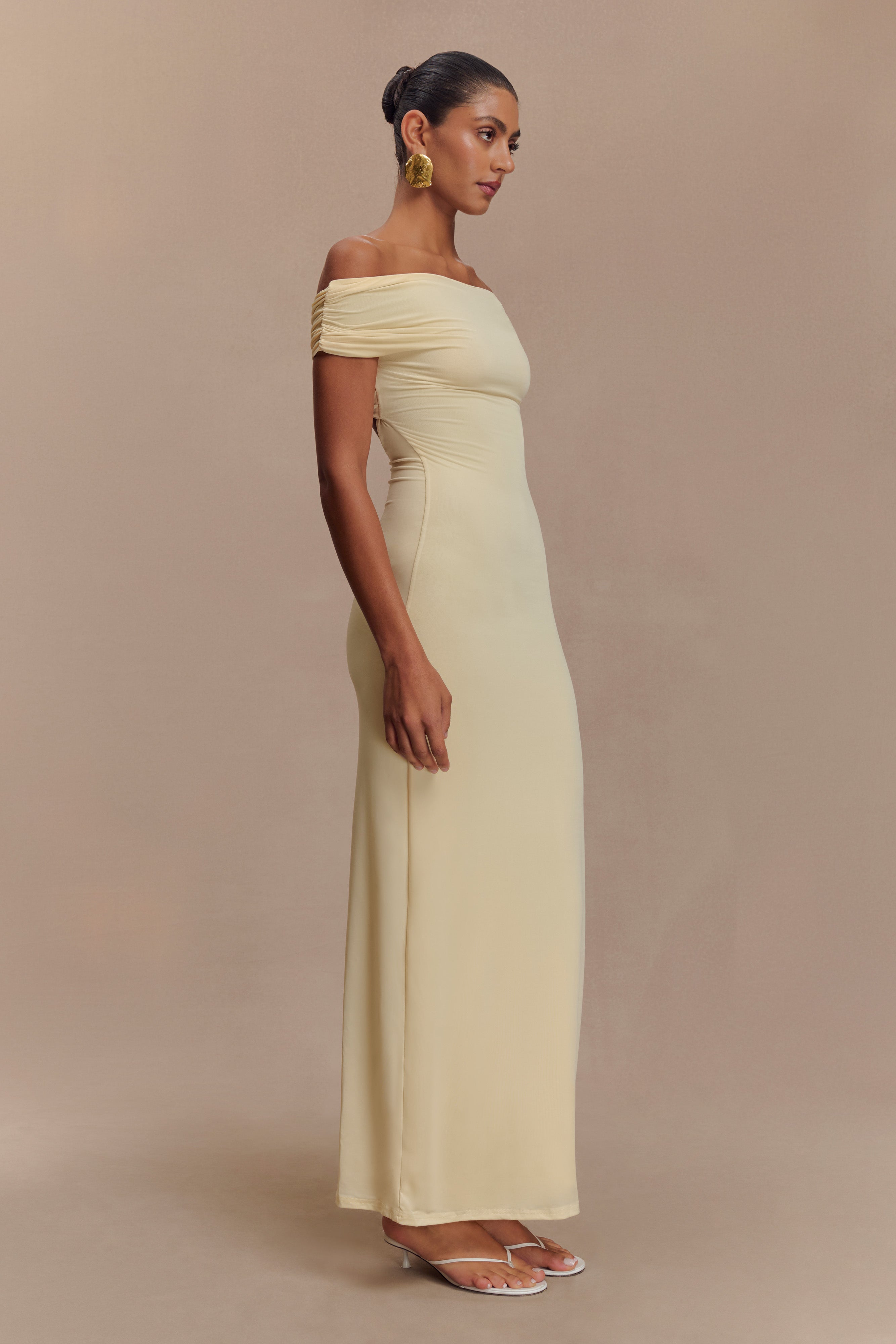 Imogen Off Shoulder Slinky Maxi Dress - Lemon、mySite、solidvoid