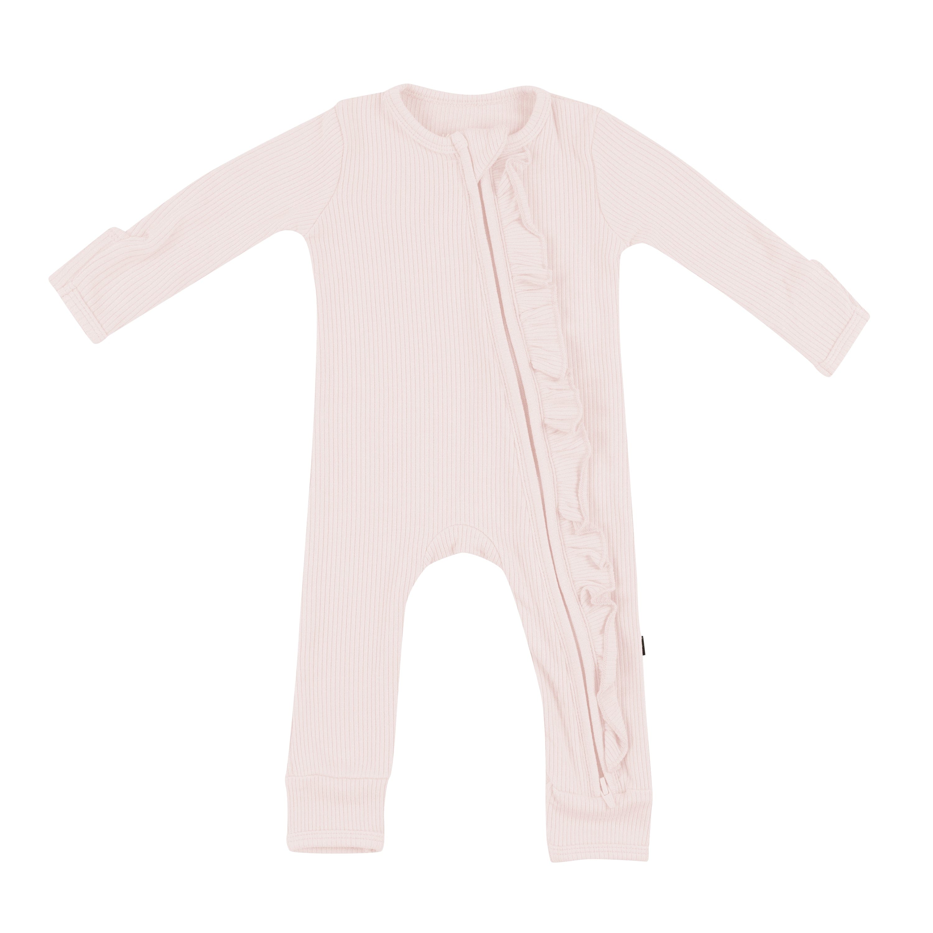  Ribbed Ruffle Zipper Romper in Blush、mySite、layawaytickets
