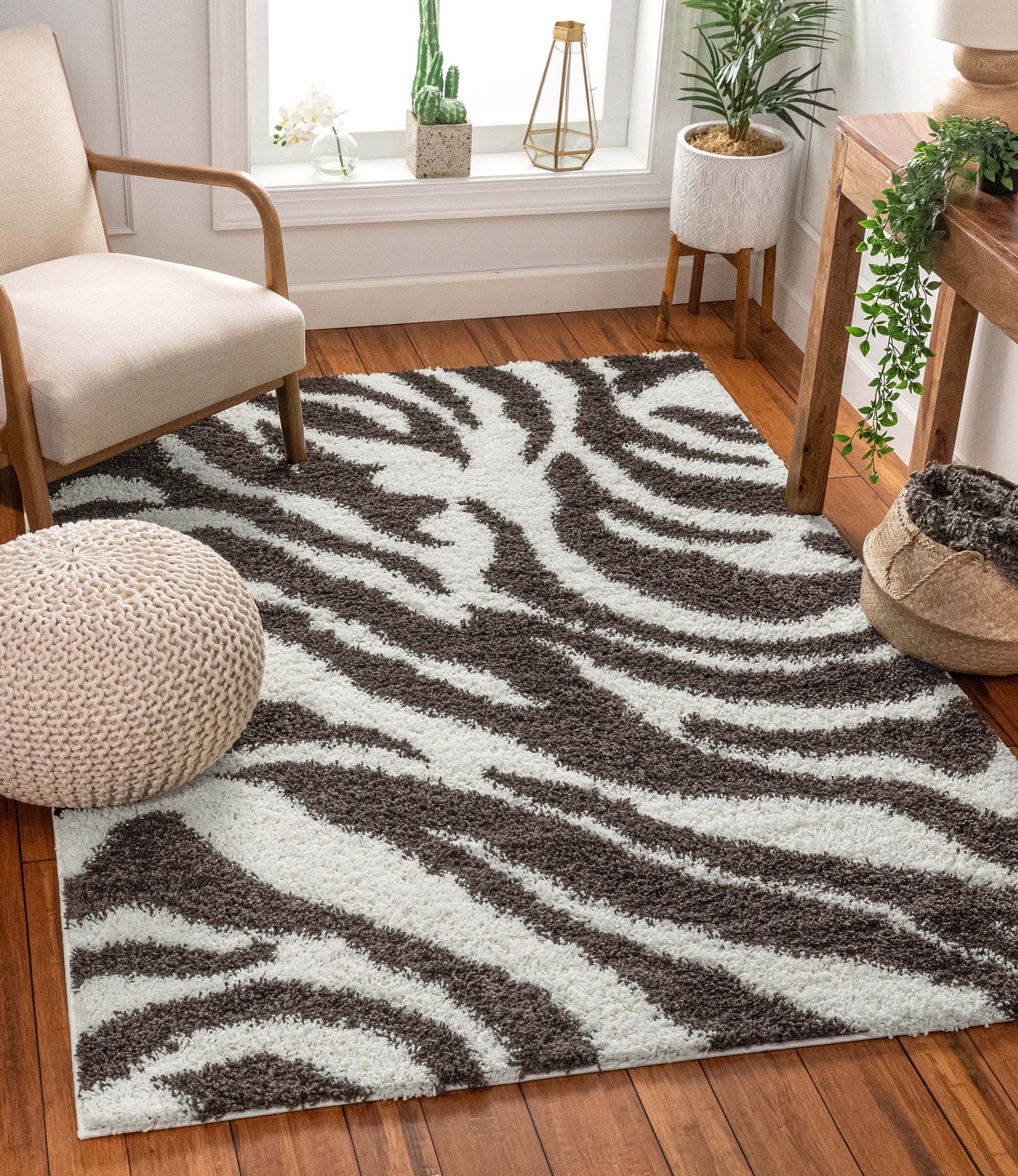Safari Zebra Brown Contemporary Shag Rug、mySite、gigharbornorthrealestate