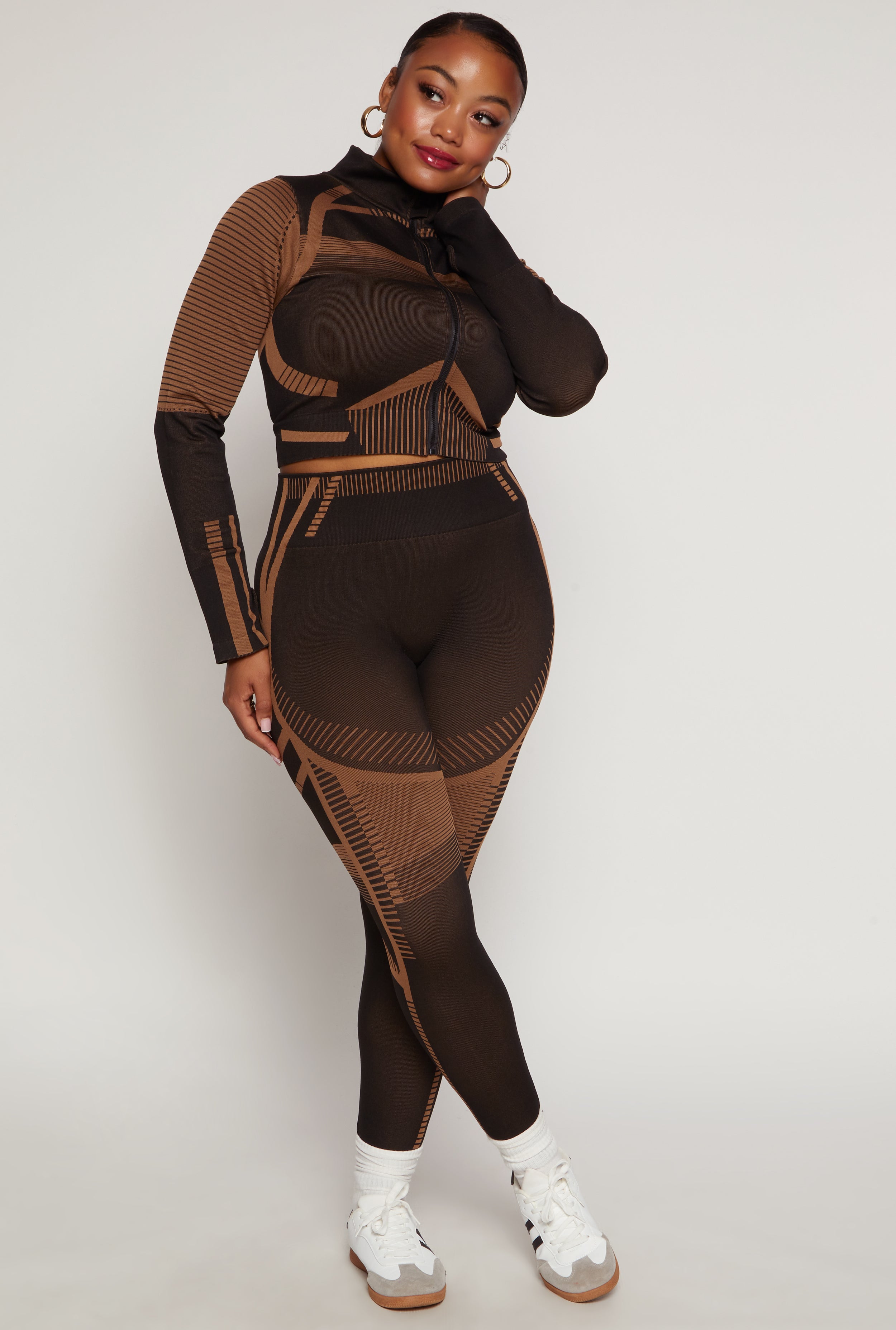 Plus Size Contrast Stripe Seamless Leggings、mySite、camillekostekn