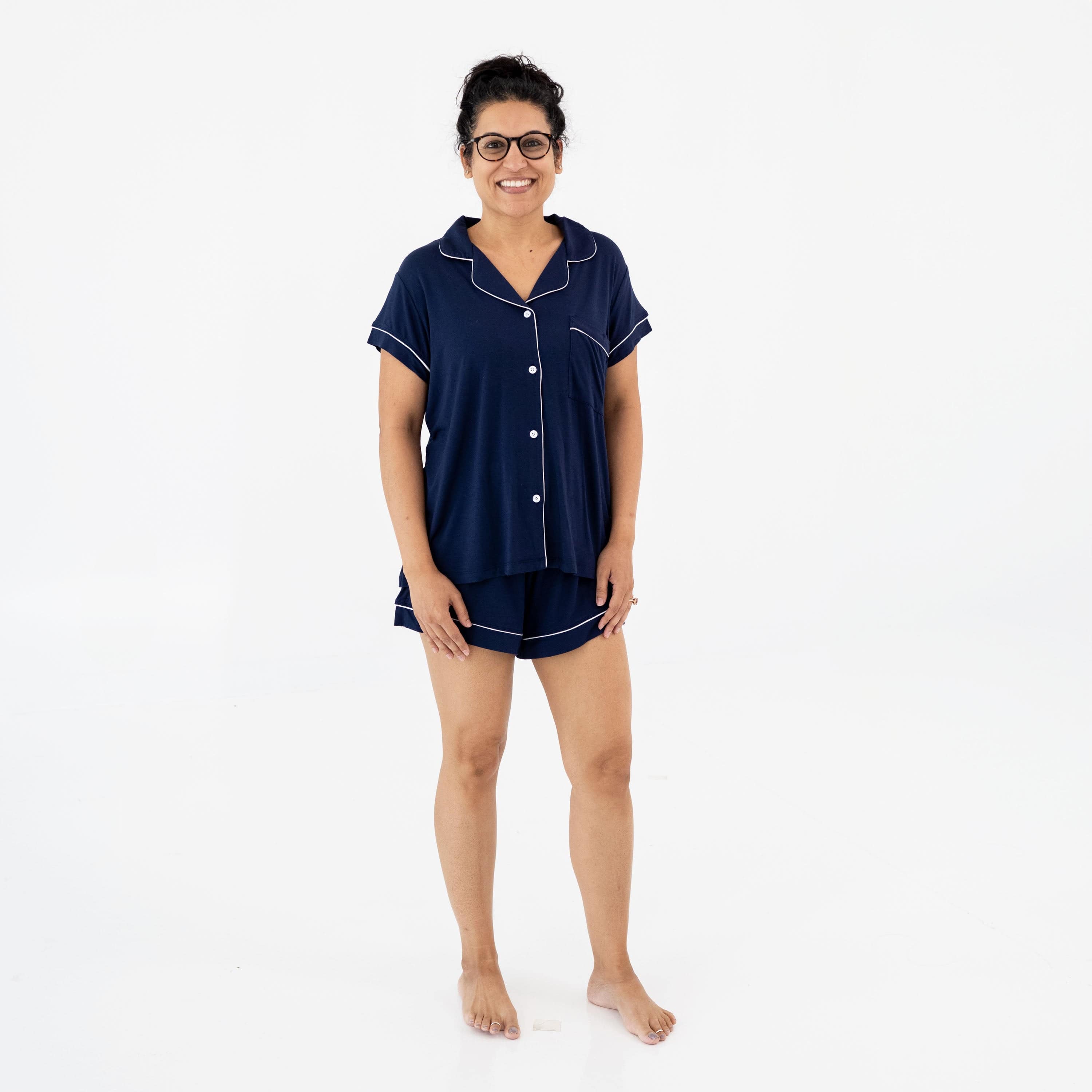  Women’s Short Sleeve Pajama Set in Navy with Cloud Trim、mySite、layawaytickets