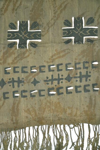 Black, Beige and Green Mud Cloth Bogolan Shawl-Scarf、mySite、solidvoid