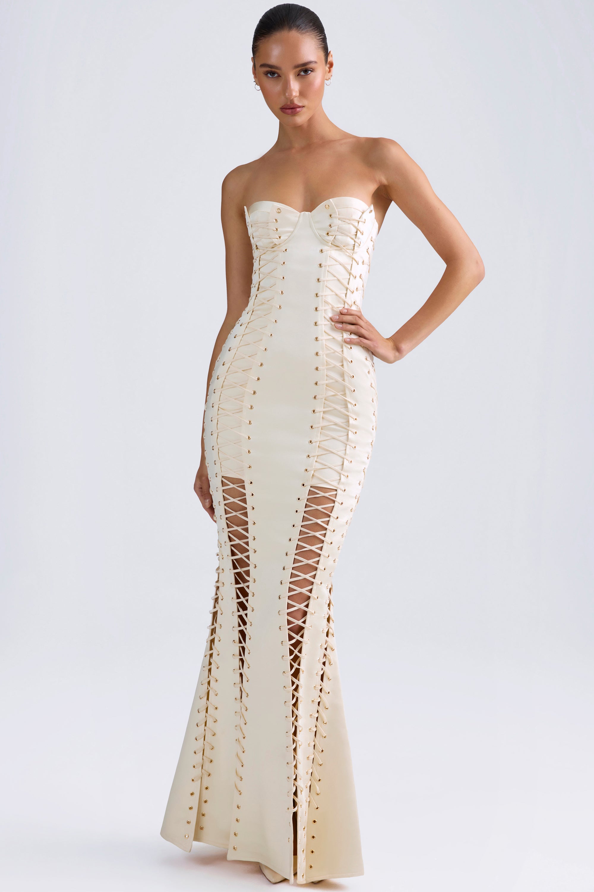 Lace-Up Corset Gown in Ivory、mySite、solidvoid