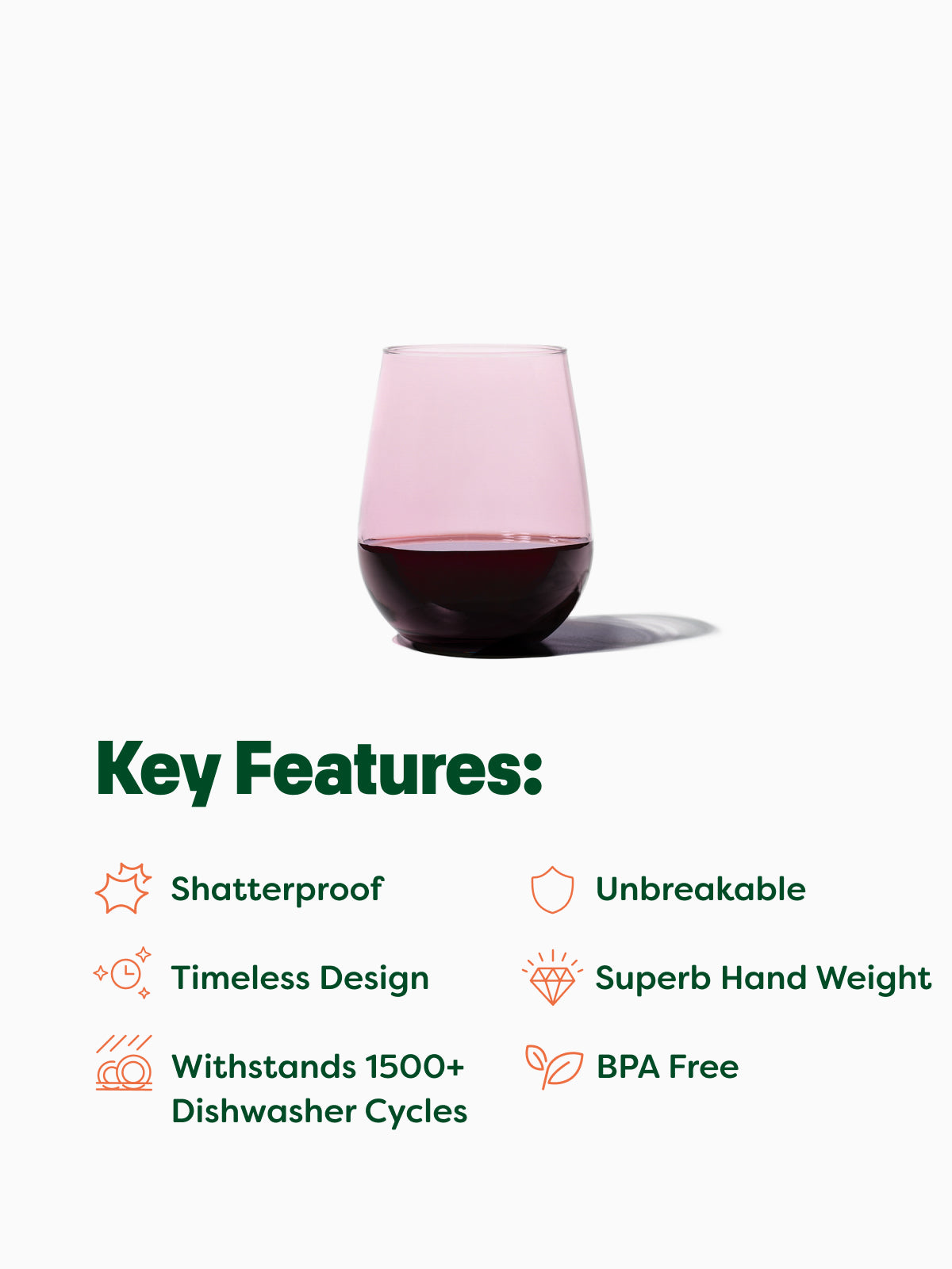 RESERVE 16oz Stemless Wine Color Series Tritan Copolyester Glass Blush - Bulk、mySite、camillekostekn