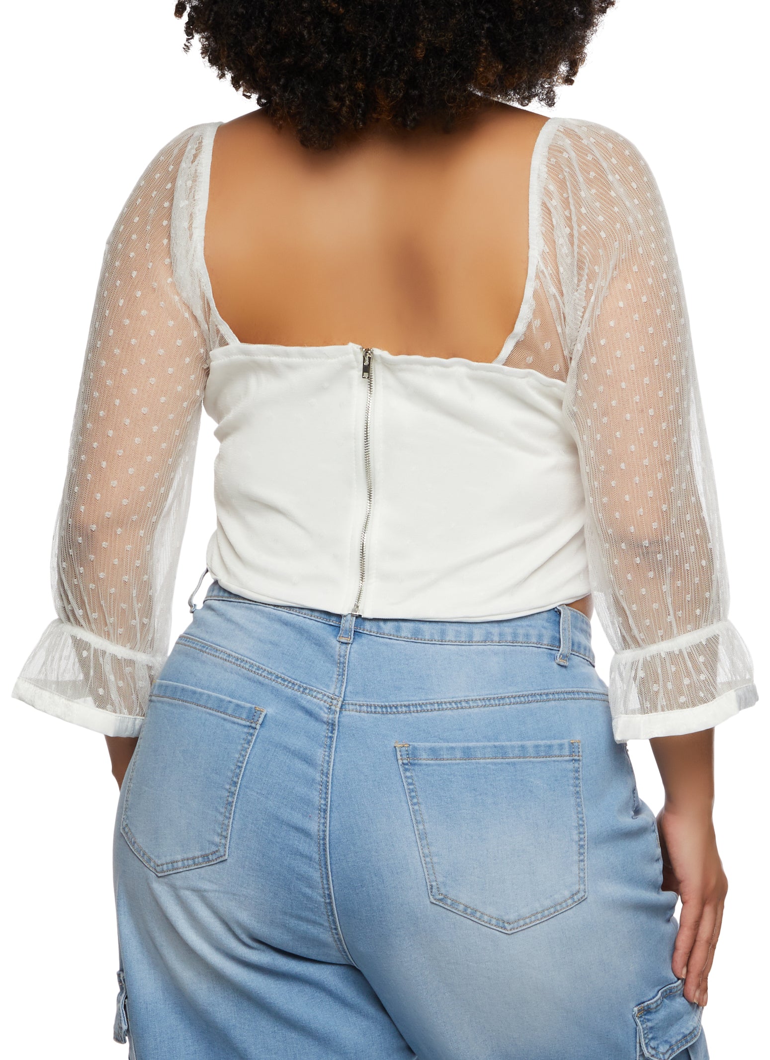 Plus Size Haute Monde Mesh Swiss Dot Ruched Top、mySite、camillekostekn