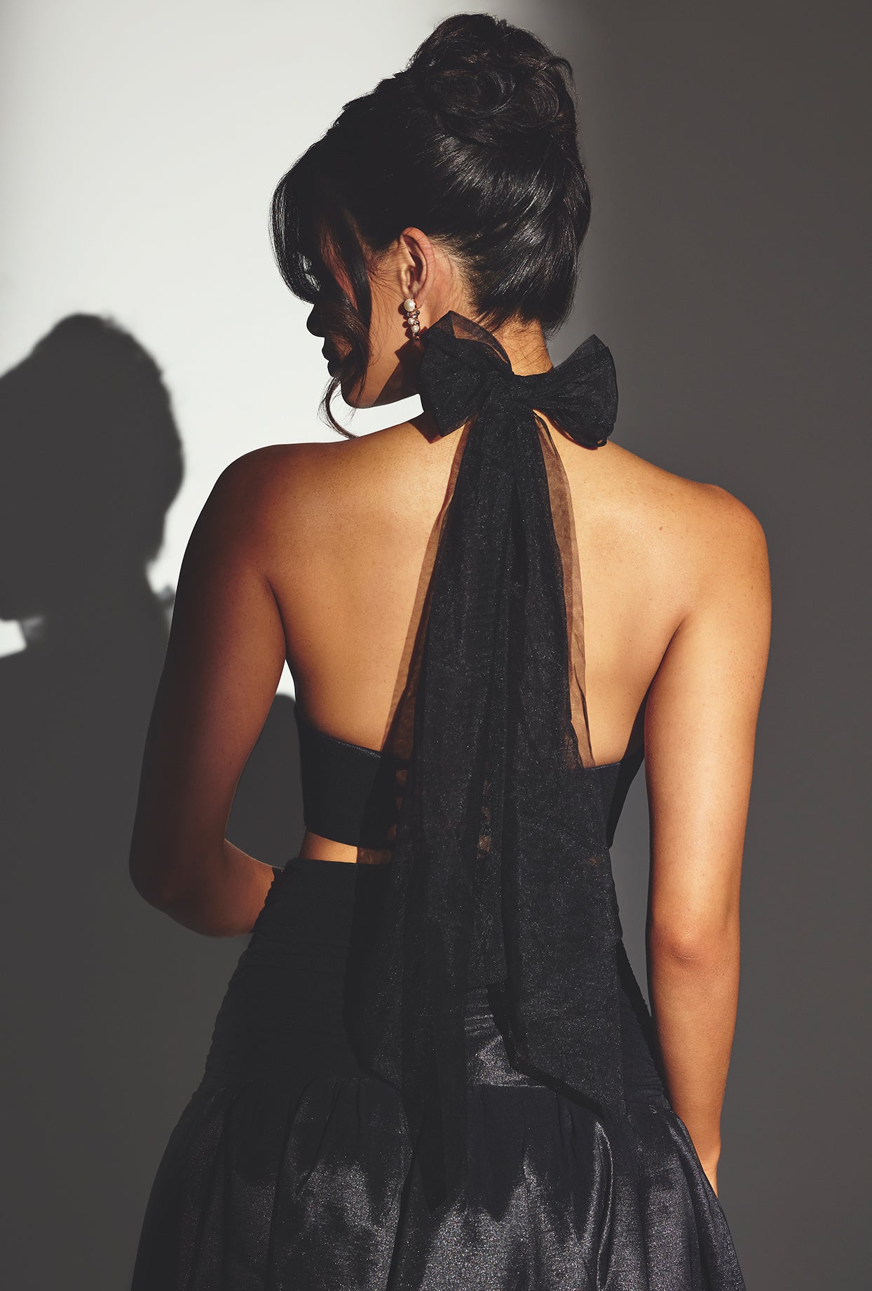 Taffeta Halter Neck Crop Top in Jet Black、mySite、solidvoid