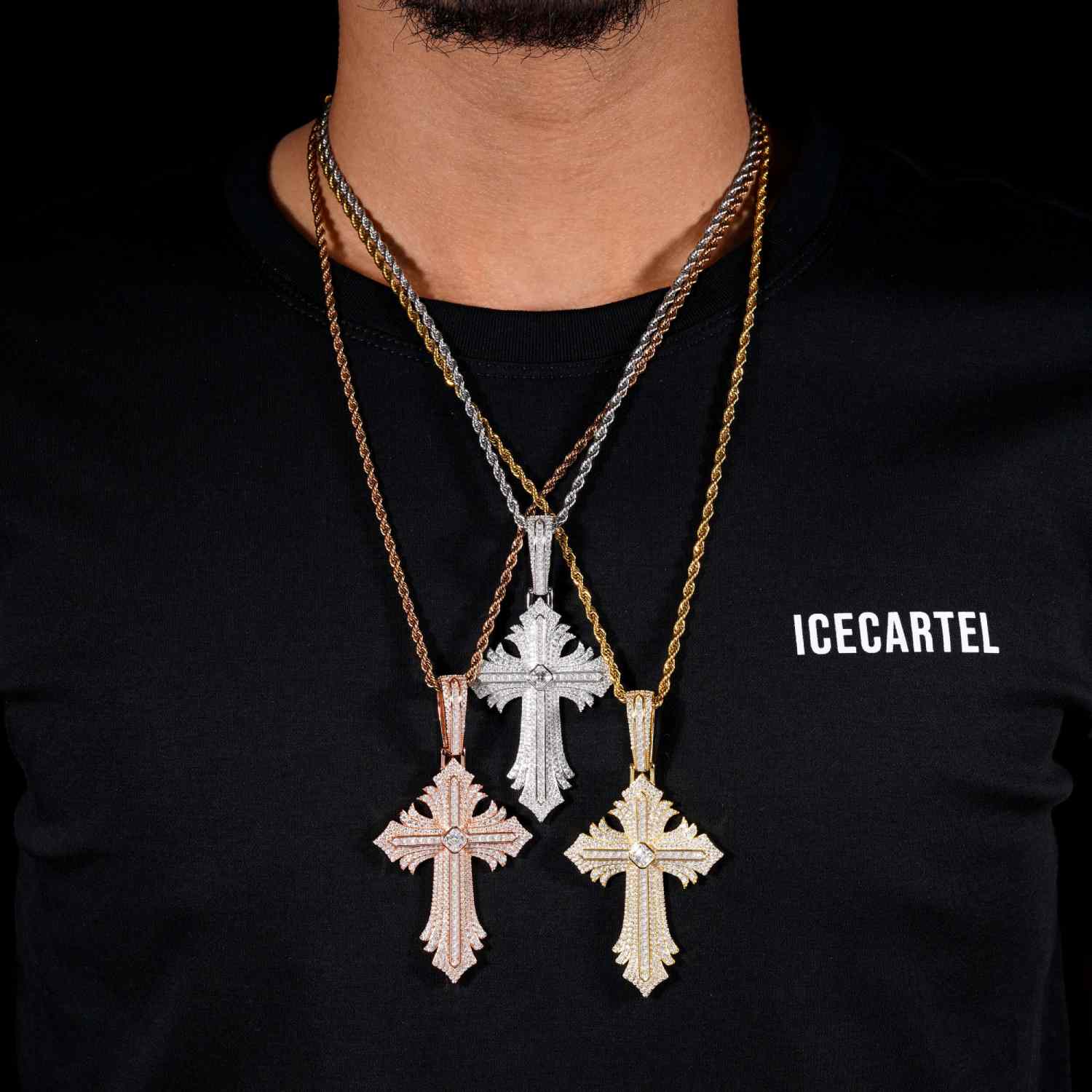 Moissanite Spiked Ornamental Cross Pendant 14K Gold、mySite、hinf8tx79