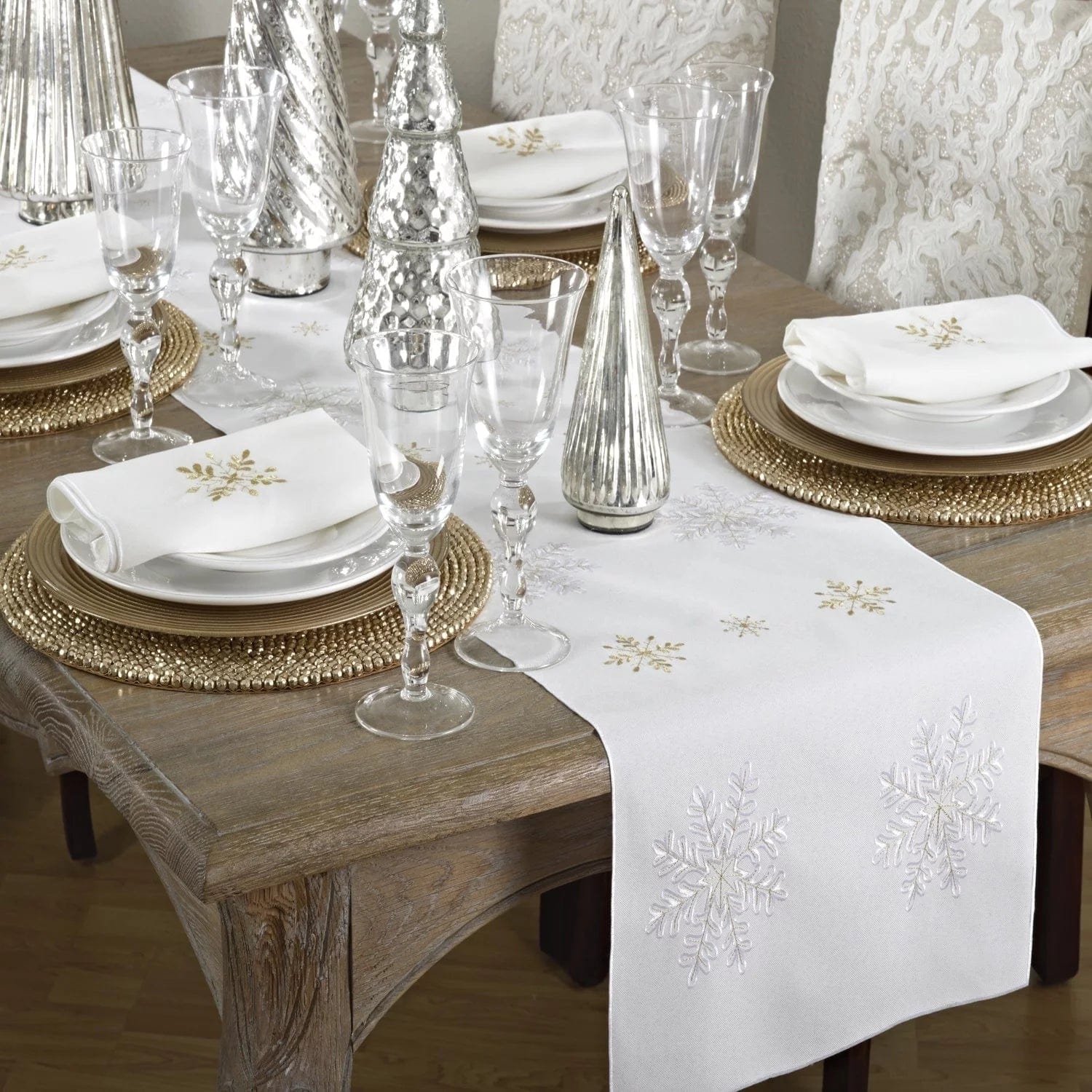 Saro Lifestyle Neve Collection Embroidered Snowflake Christmas Holiday Table Runner 16 X 72、mySite、g9winljtr