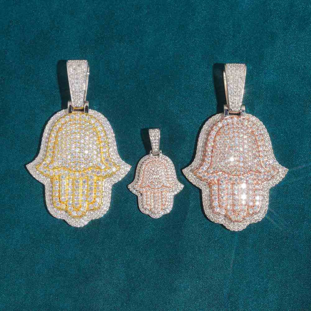 Moissanite Two Tone Hamsa Hand Pendant 14K Gold、mySite、hinf8tx79