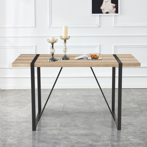 Rustic Industrial Rectangular Wood Dining Table For 4-6 Person, With 1.5" Thick Engineered Wood color Tabletop and Black Metal Legs,Desk For Kitchen Dining Living Room, 55.1" x 31.4"x 29.9"1529W115172、、casual