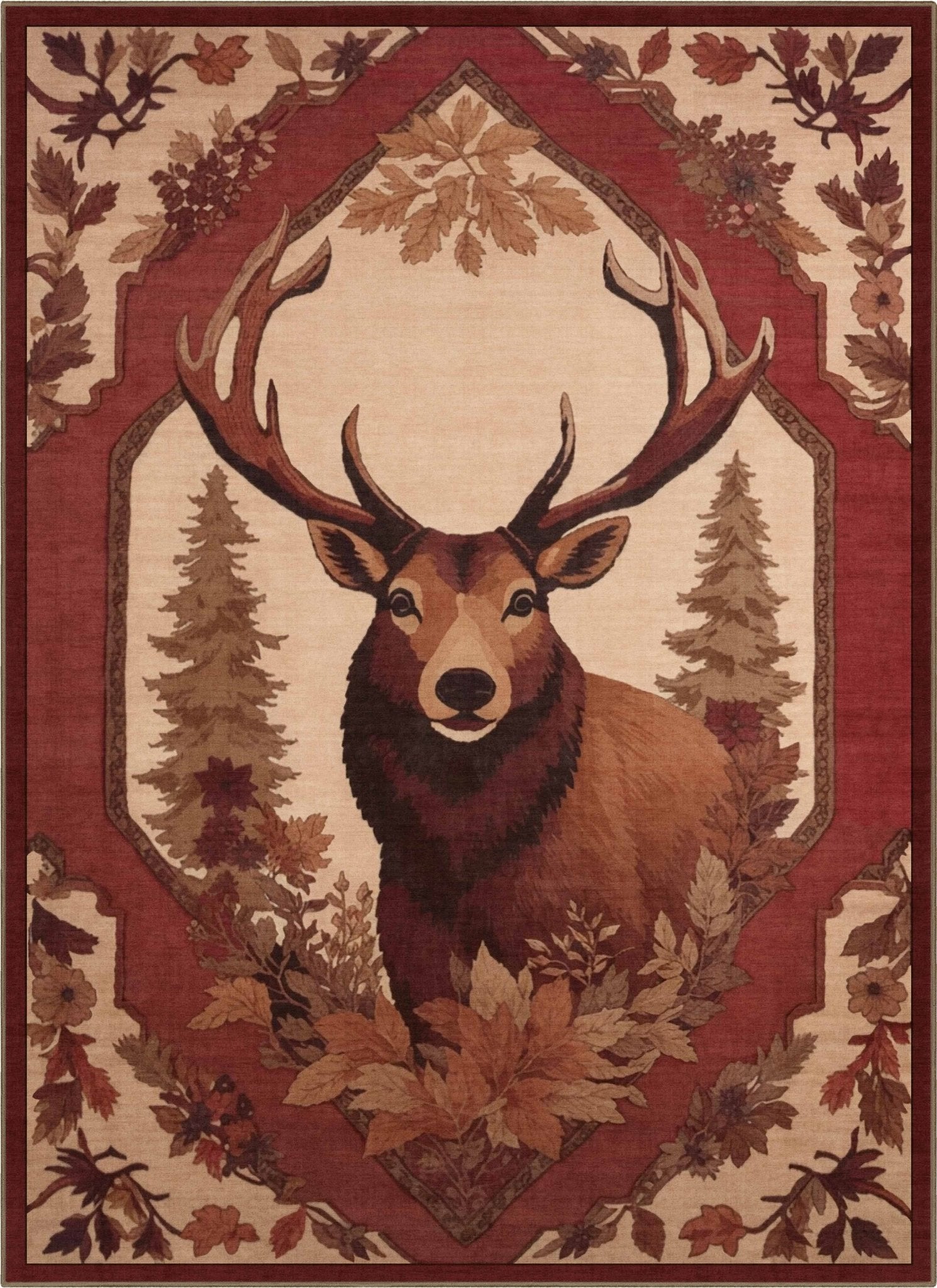 Apollo Trophy Buck Rug - Red Beige Rustic Design、mySite、gigharbornorthrealestate