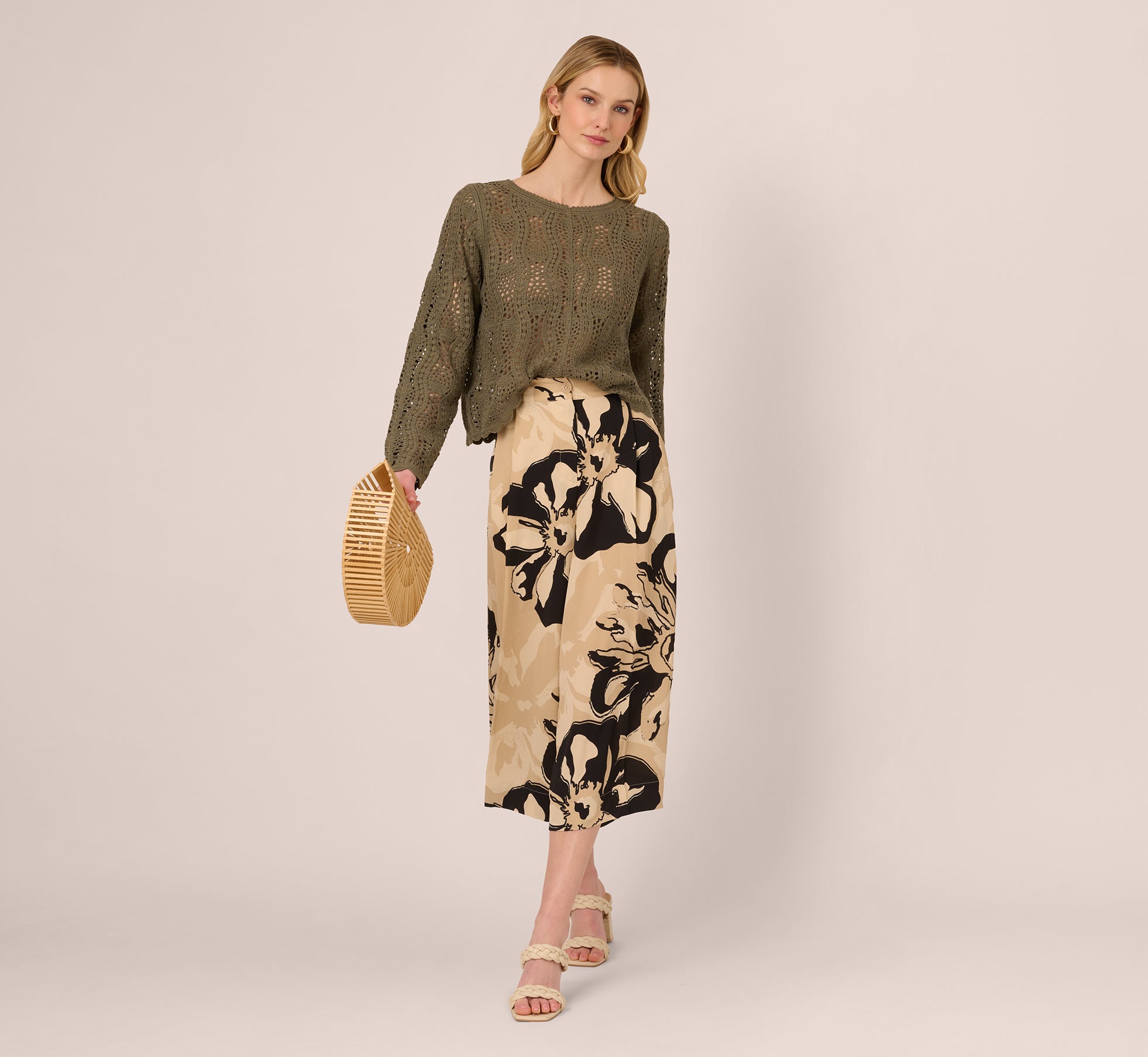 Long Sleeve Open Crochet Sweater In Olivine、mySite、solidvoid