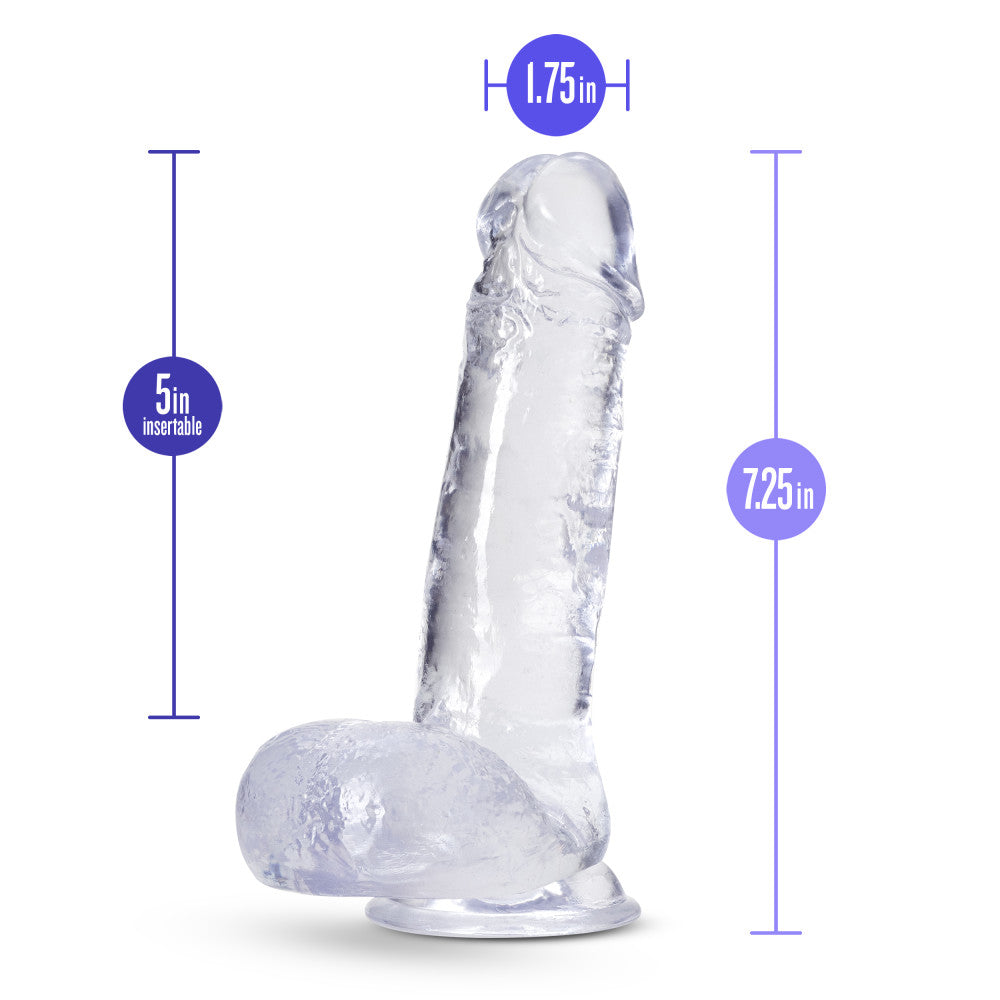 B Yours Plus By Blush® | Rock N’ Roll Realistic Clear 7.25-Inch Long Dildo With Balls & Suction Cup Base、mySite、bottomscart