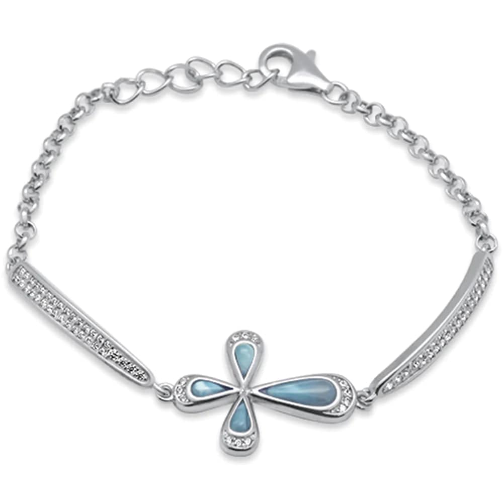 Larimar Sterling Silver Cross Bracelet 6-8、mySite、g9winljtr