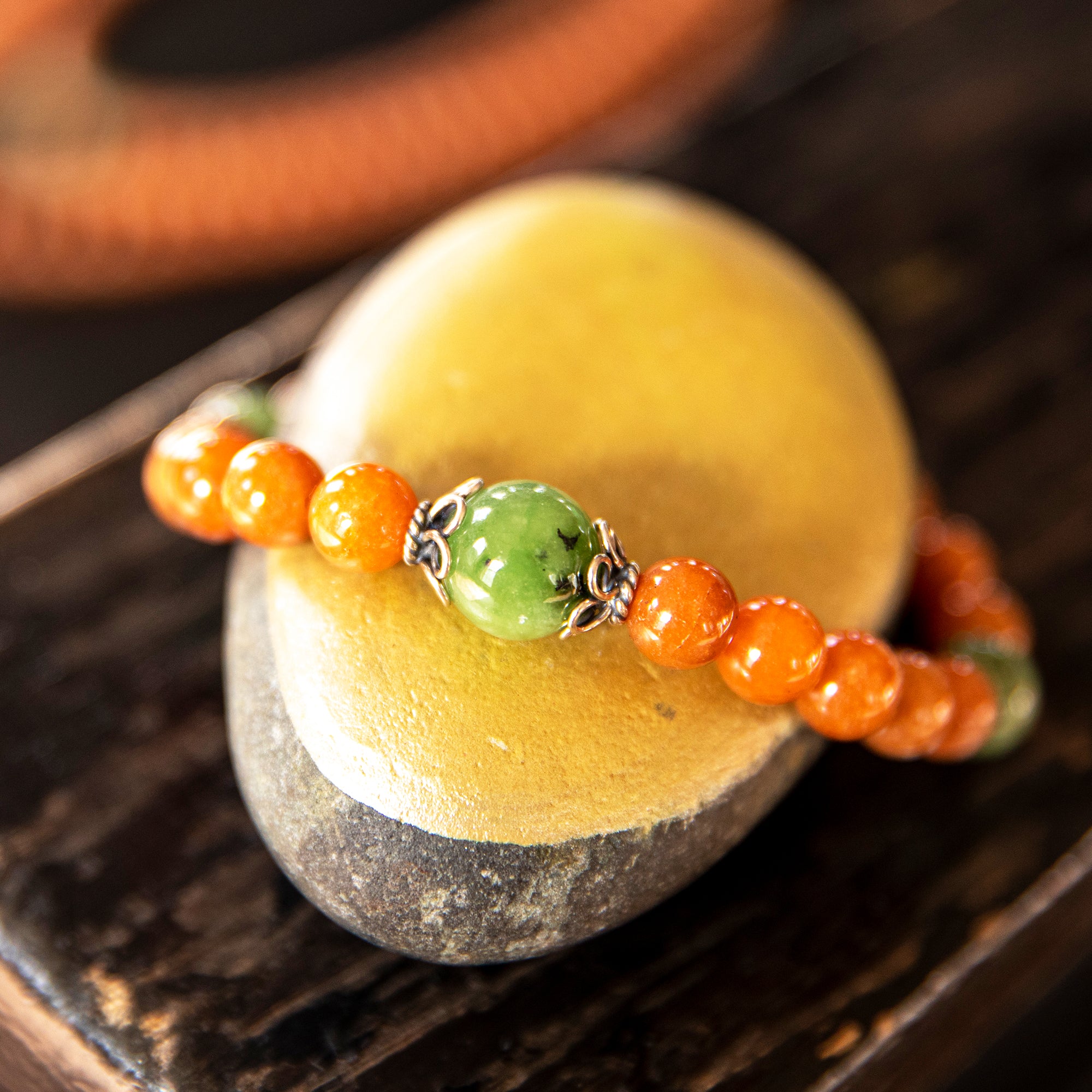 Stretchy Wrist Orange Aventurine with Burmese Jade Mala、mySite、topwebapps