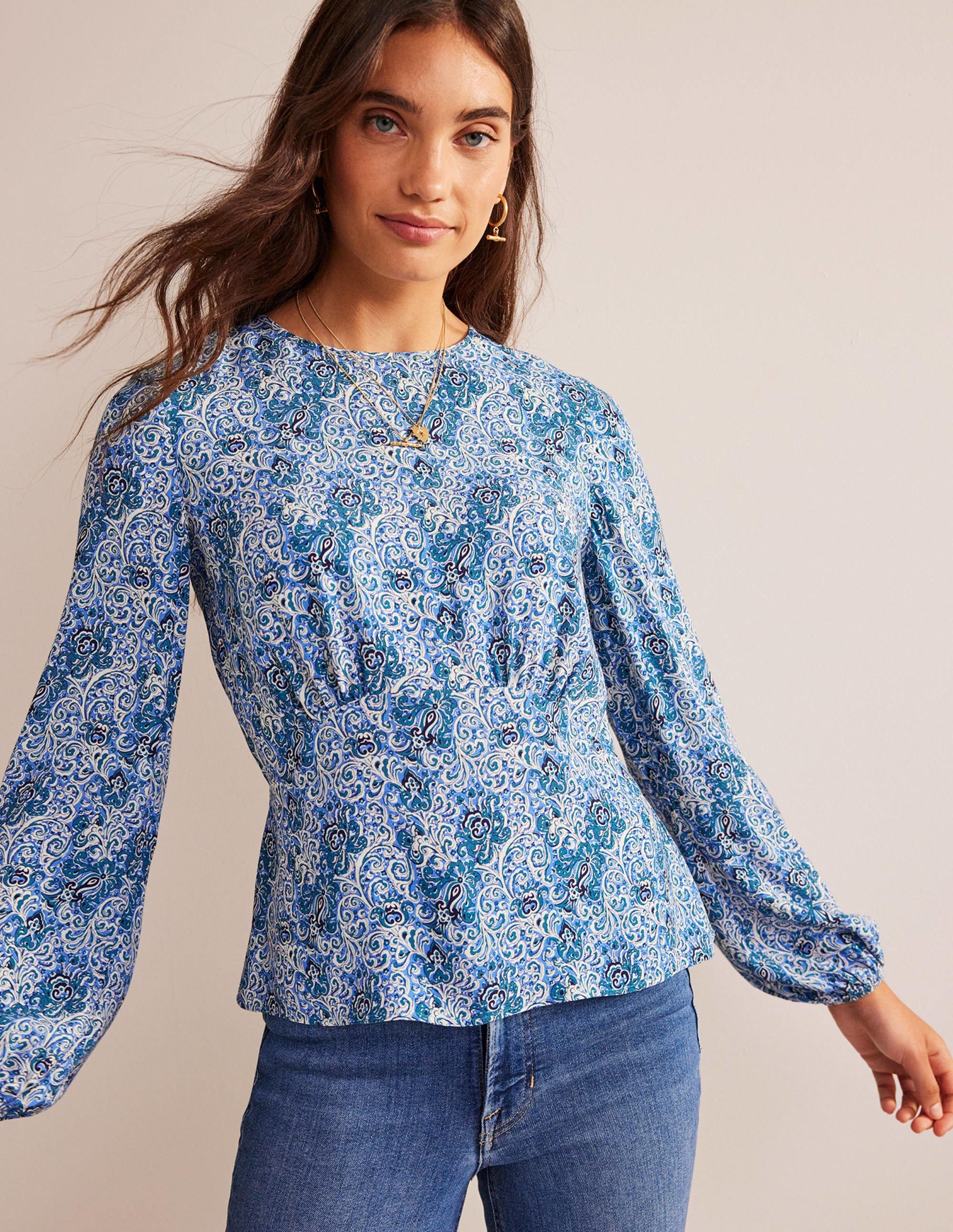  Empire-Waist Long-Sleeve Top-Teal, Botanic Terrace、mySite、ashleygrahame