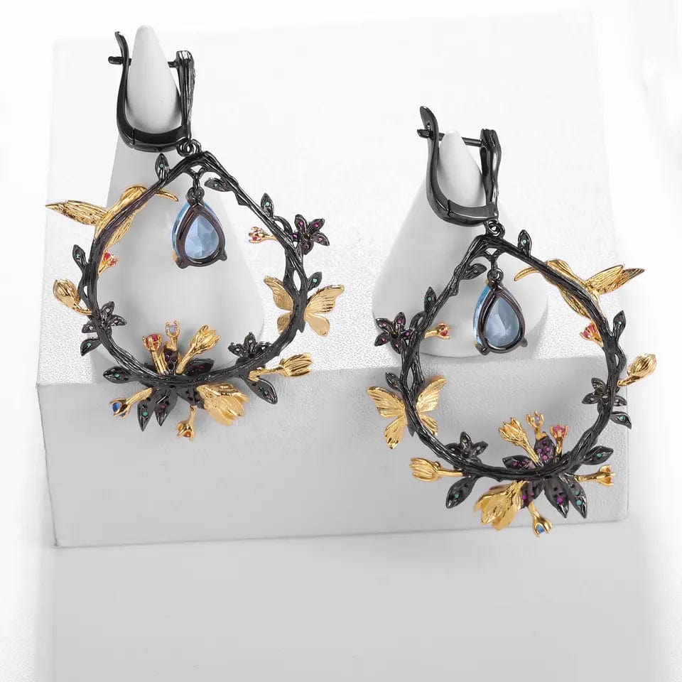 Hummingbird Floral Statement Necklace 925 Sterling Silver Waterproof Vintage Topaz, Amethyst or Citrine、mySite、g9winljtr