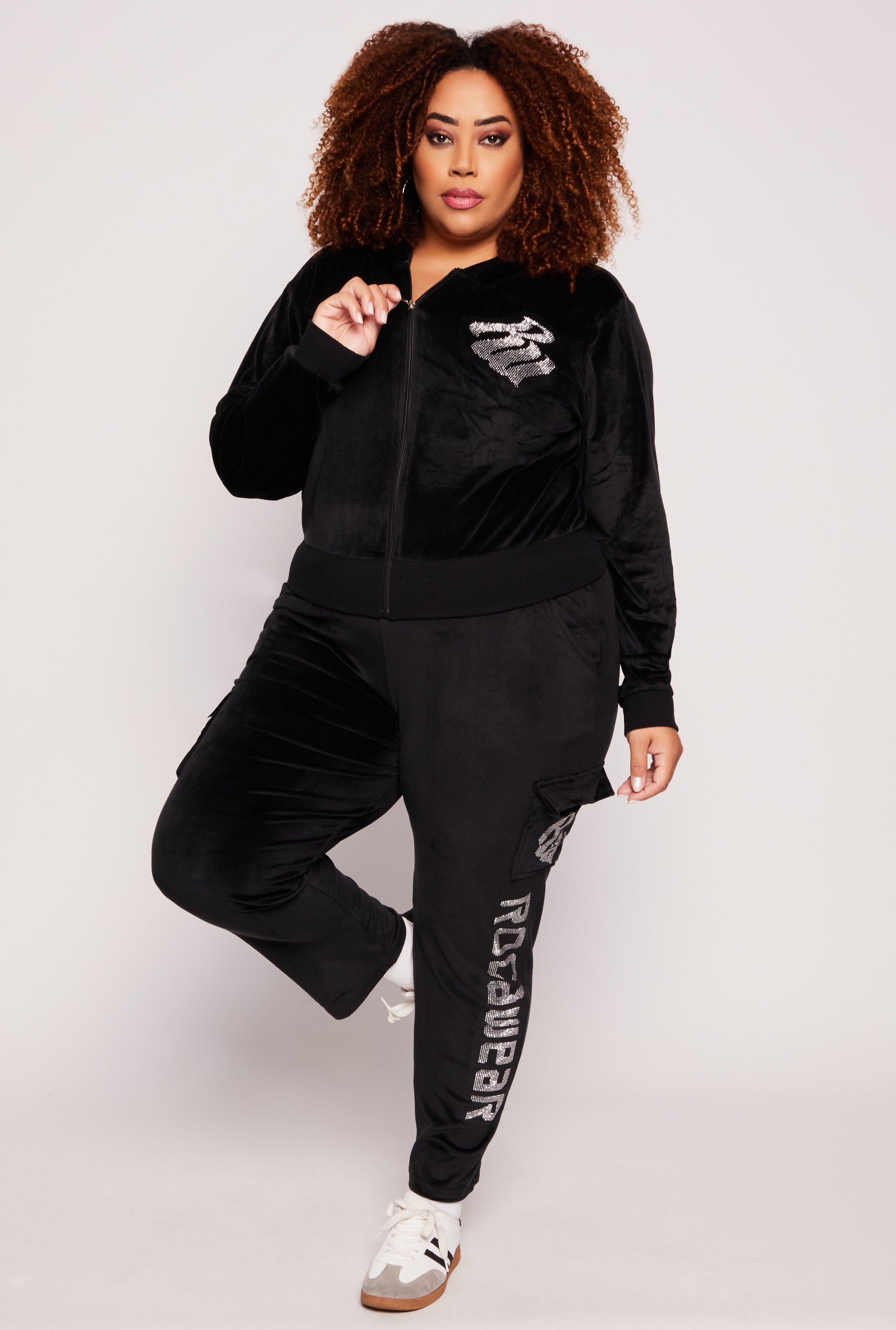 Plus Size Rocawear Rhinestone Velour Cargo Pants、mySite、camillekostekn