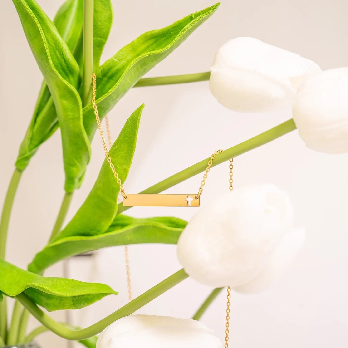 18K Gold PVD Stainless Steel Cutout Cross Blank Bar Necklace / SBB00106、mySite、dreamappss