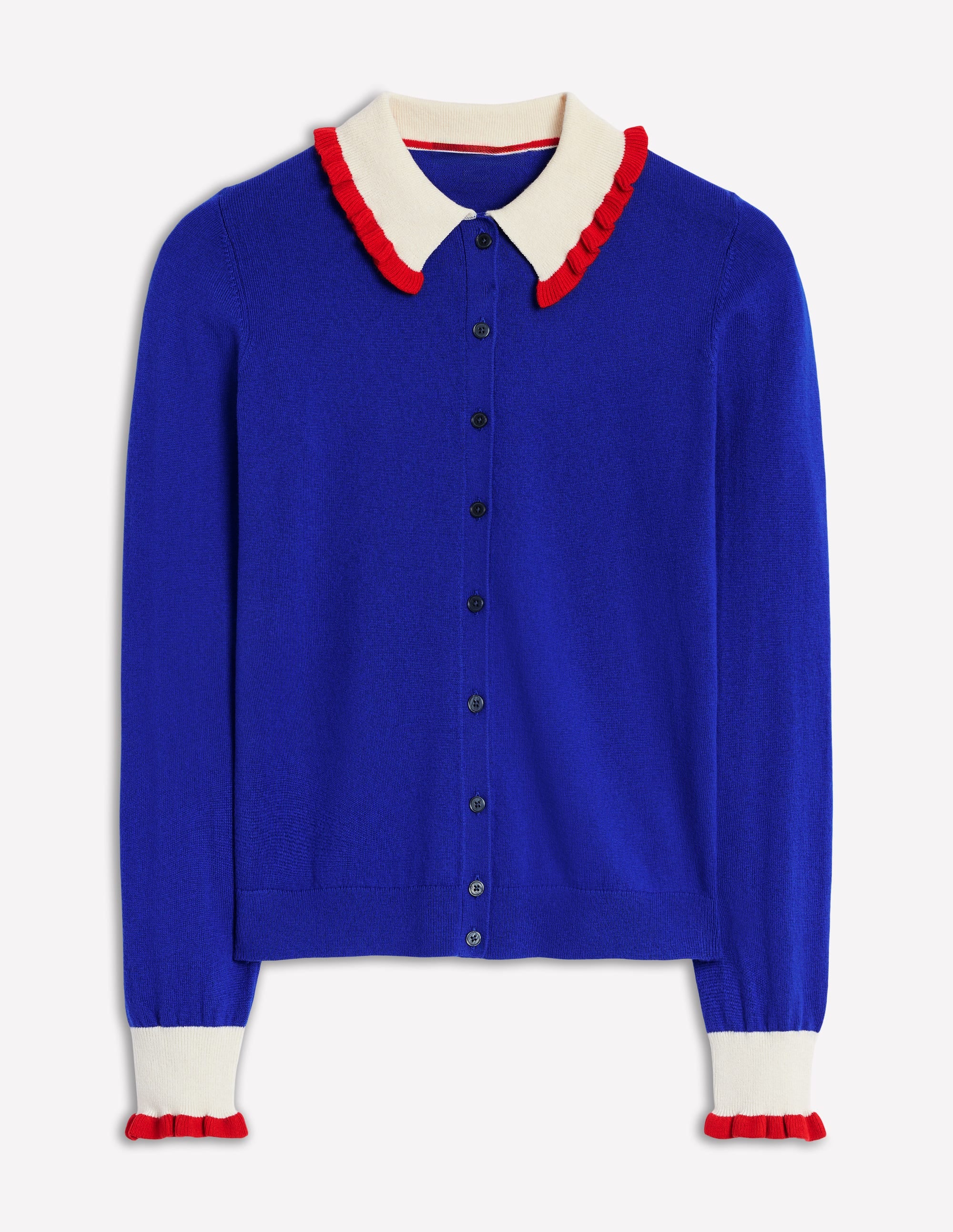  Frilled Cotton Blend Cardigan-Bright Blue、mySite、ashleygrahame