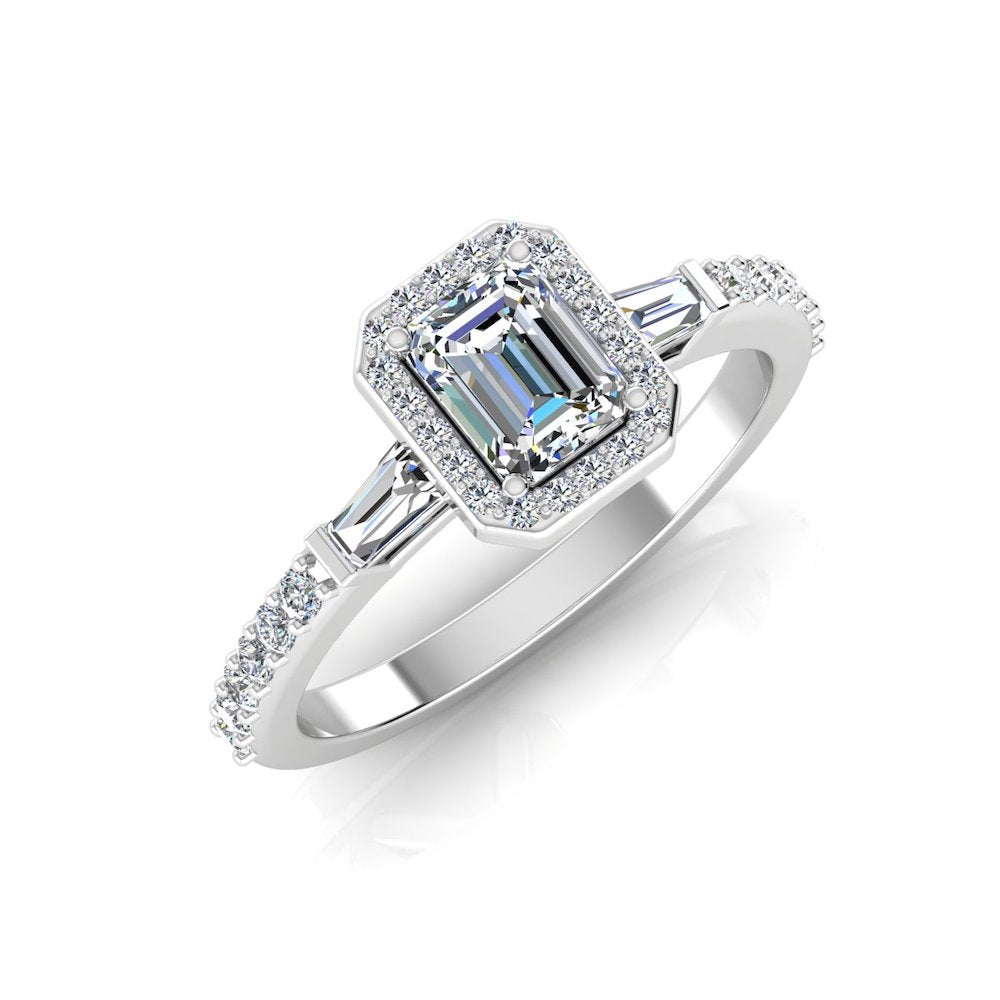 Baguette & Round Cut Halo Moissanite Engagement Ring、mySite、hinf8tx79