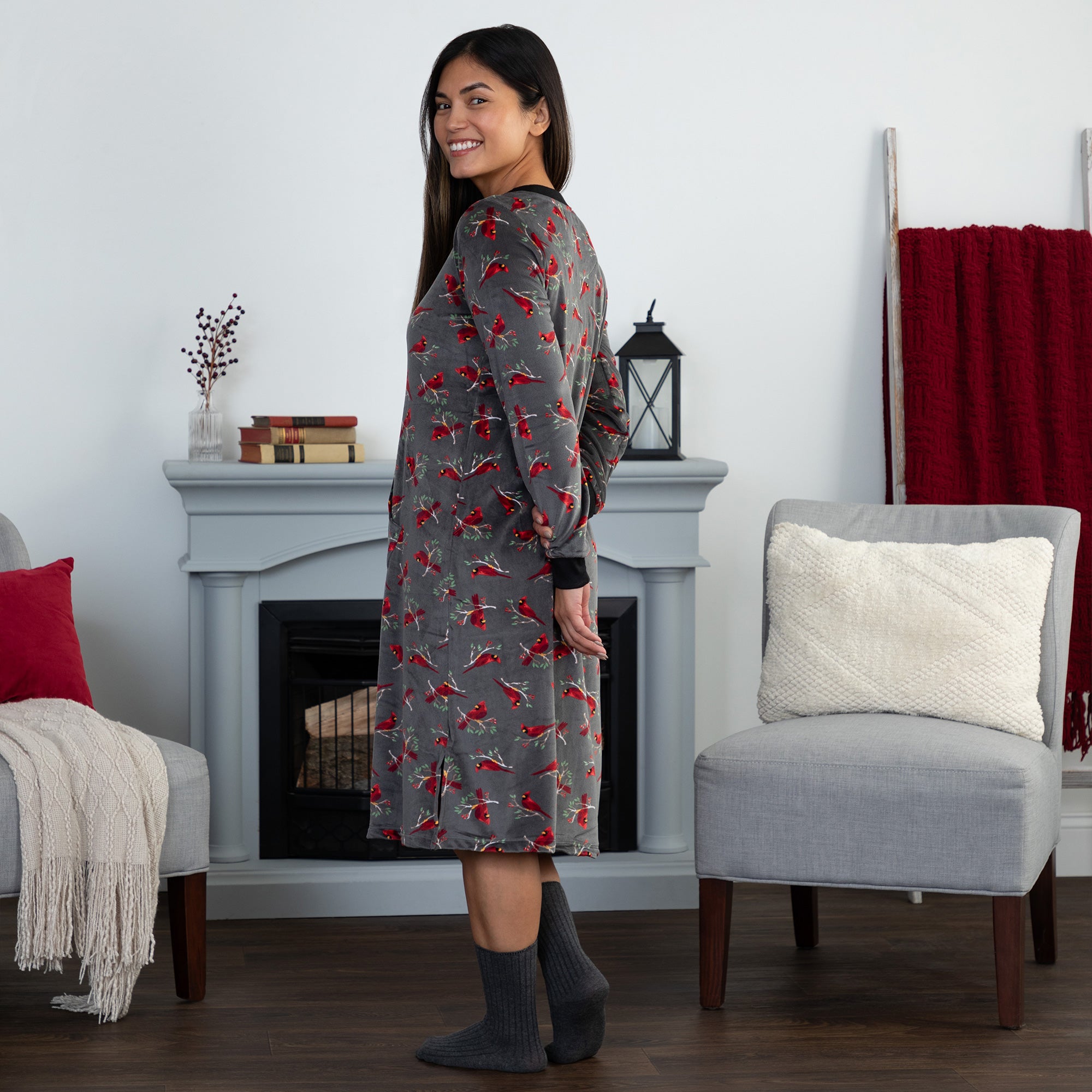 Luxe Cardinal Long Sleeve Nightgown、mySite、camillekostekn