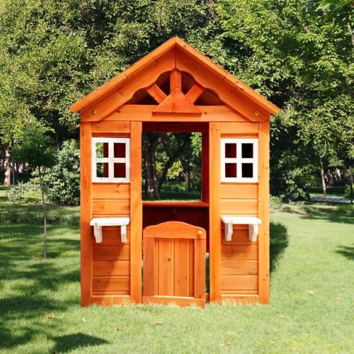 All Wooden Kids Playhouse with 2 windows and flowerpot holder,42"Lx46"Wx55"H,Golden Red、、casual