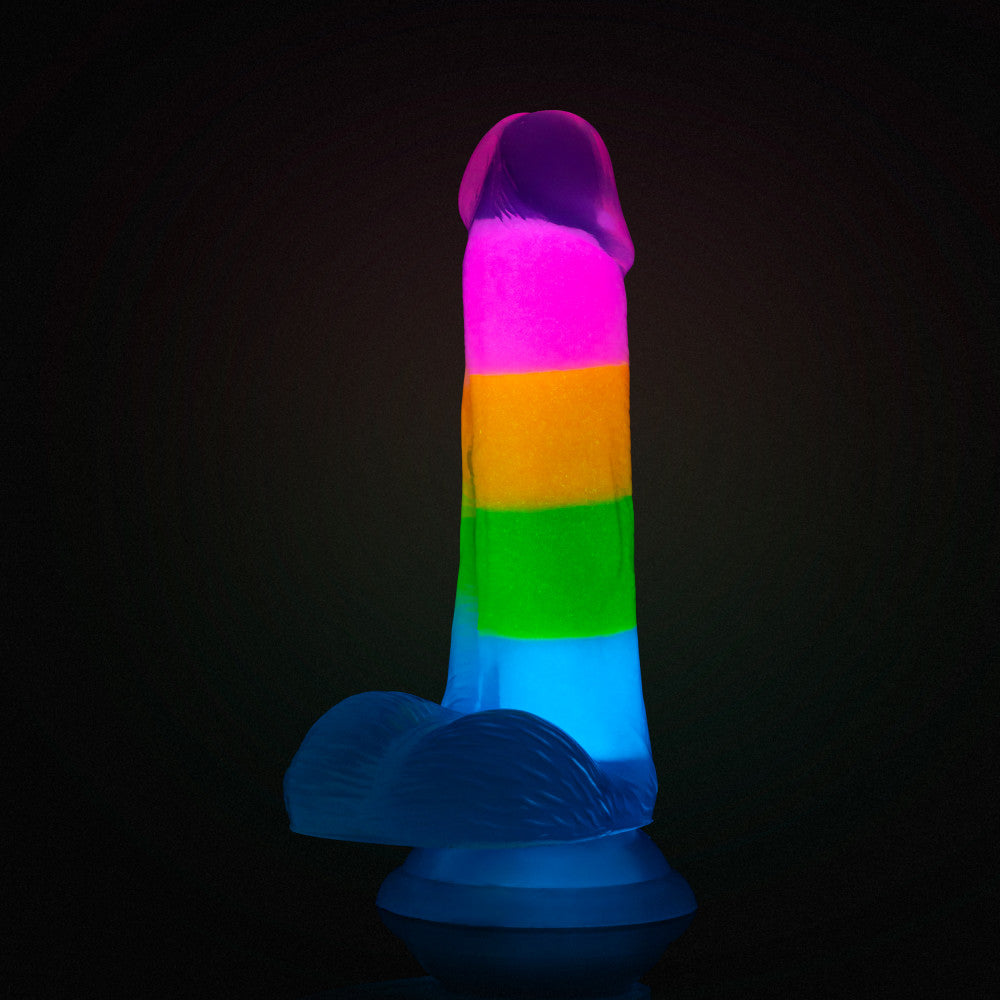 Neo Elite By Blush® | Rainbow Rave - 6.5 Inch Glow-In-The-Dark Dildo - Dual Density Liquid Silicone – Harness Compatible - Rainbow、mySite、bottomscart