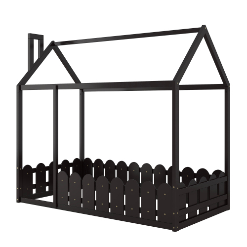 {Slats are not included}Twin Size Wood Bed House Bed Frame with Fence,for Kids,Teens, Girls,Boys {White}{OLD SKU:WF194274AAK}、、casual