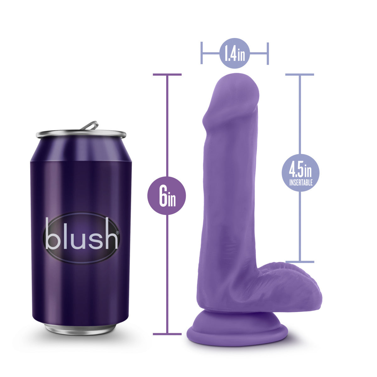 Au Naturel Bold By Blush® | Delight Realistic Purple 6.5-Inch Long Dildo With Balls & Suction Cup Base、mySite、bottomscart