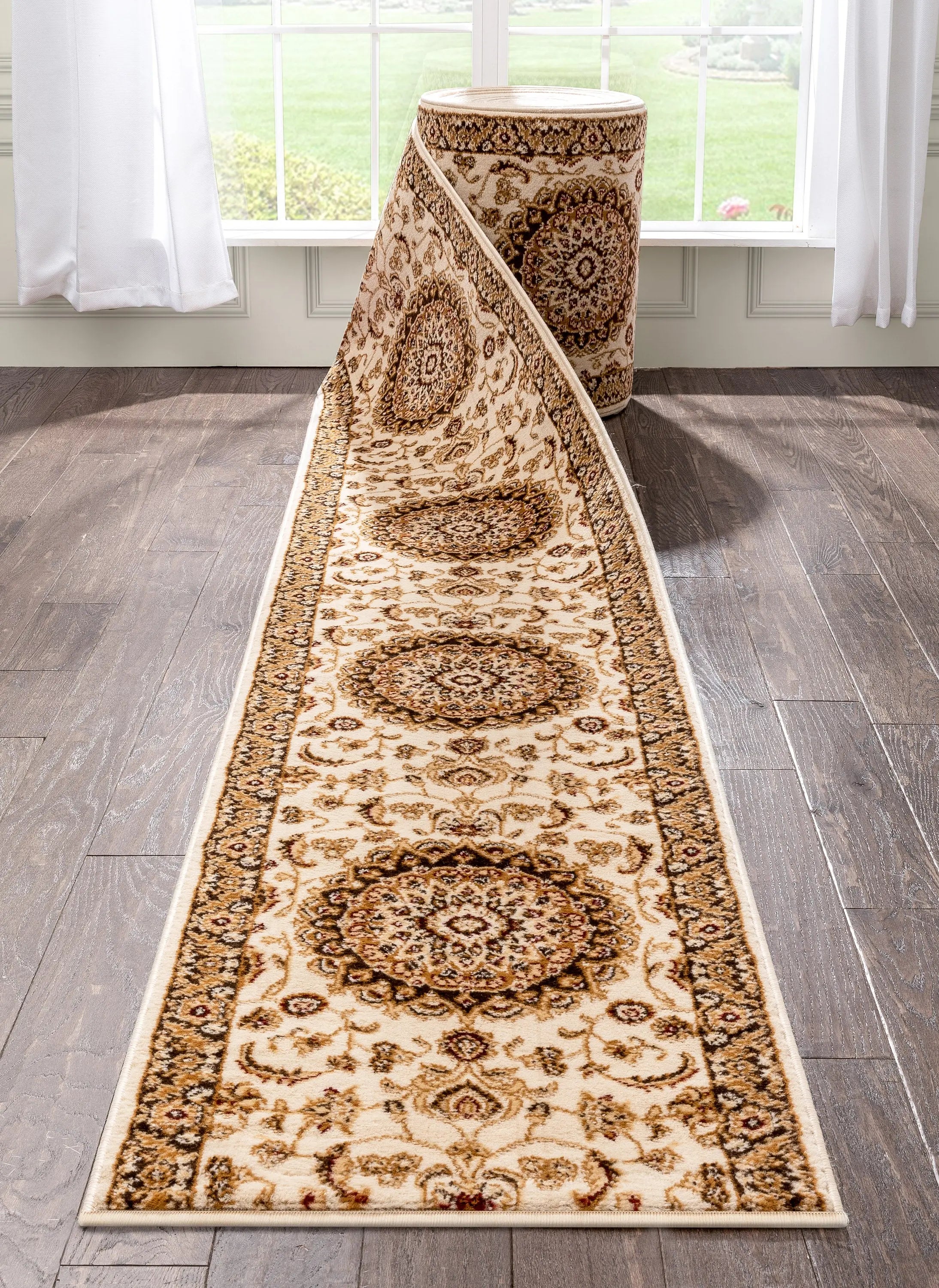 Custom Size Runner Medallion Oriental Persian Pattern Ivory Choose Your Width x Choose Your Length Hallway Runner Rug、mySite、gigharbornorthrealestate