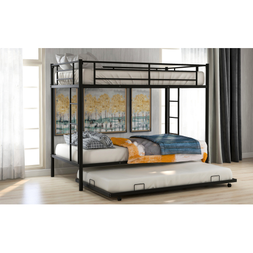 Twin over Twin Bunk Bed with Trundle, Black(OLD SKU:MF192387AAB)、、casual