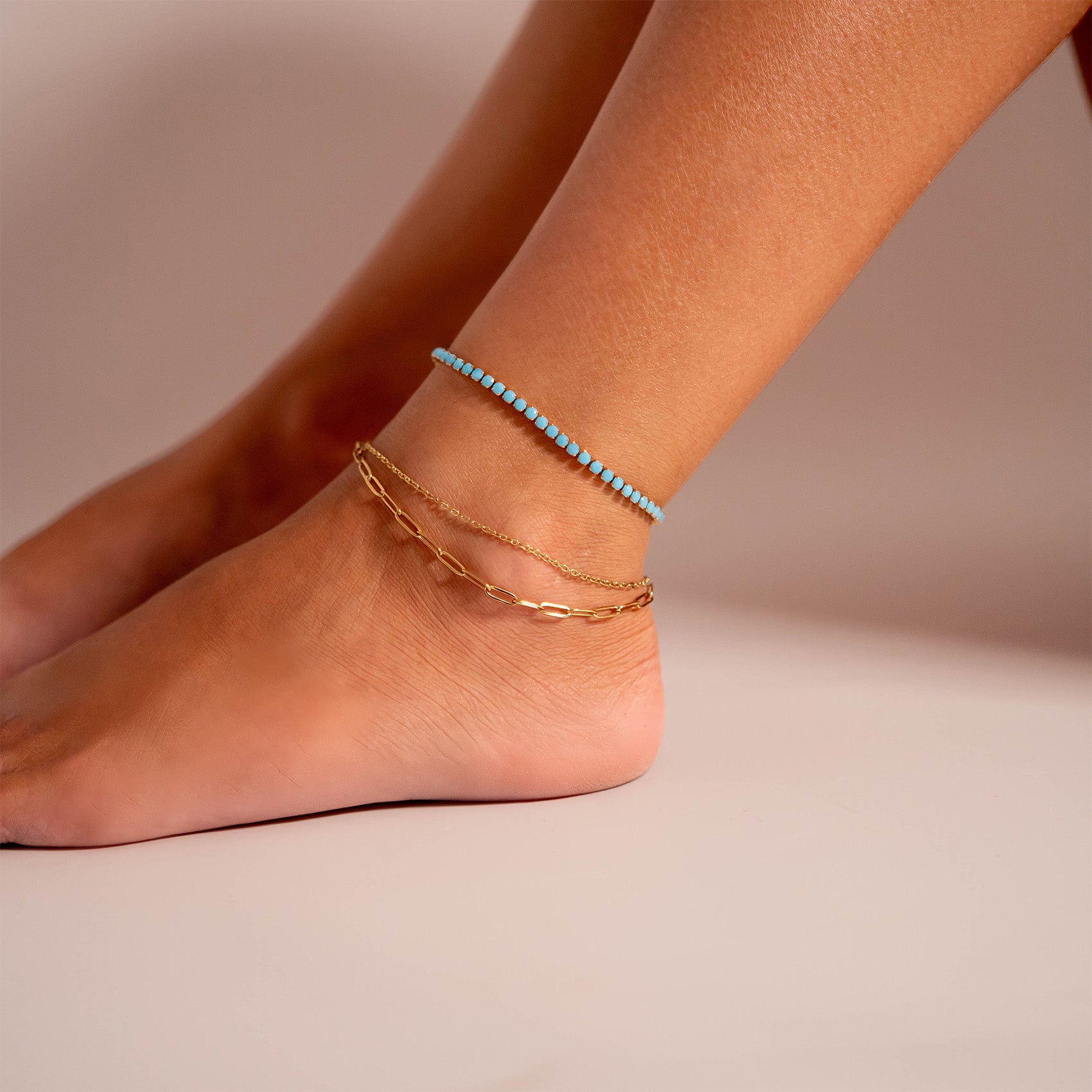 18K Gold PVD Stainless Steel Layered Loop and Paperclip Chain Anklet / SBB0326、mySite、dreamappss