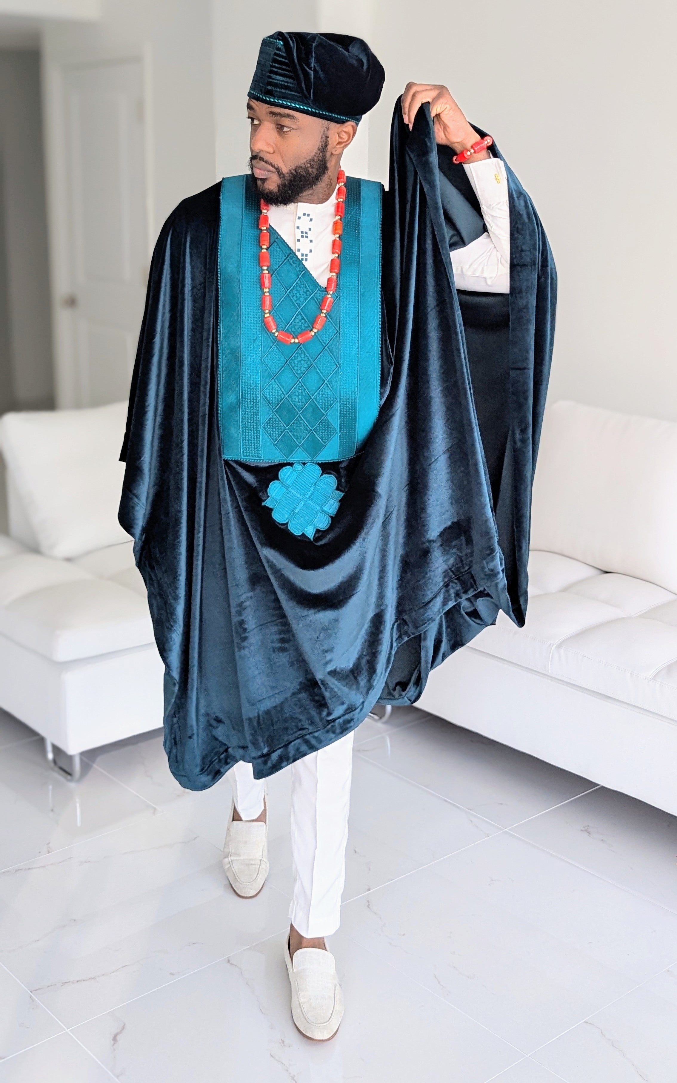 Dupsie's Daura Heritage Ivory Dashiki Suit with Emerald Agbada DPAVREG2、mySite、solidvoid