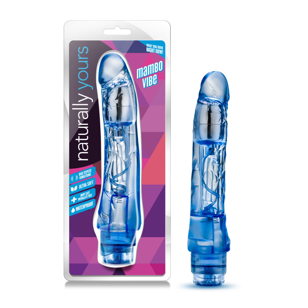 Naturally Yours By Blush® | Mambo Vibe Realistic Curved Blue 9-Inch Long Vibrating Dildo、mySite、bottomscart