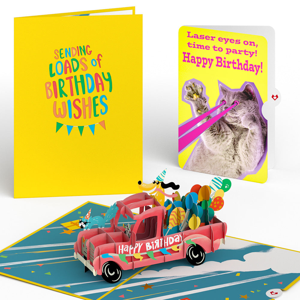 Birthday Truck with Cat Laser Eyes Pop-Up Card and Sentiment Set、mySite、solidvoid