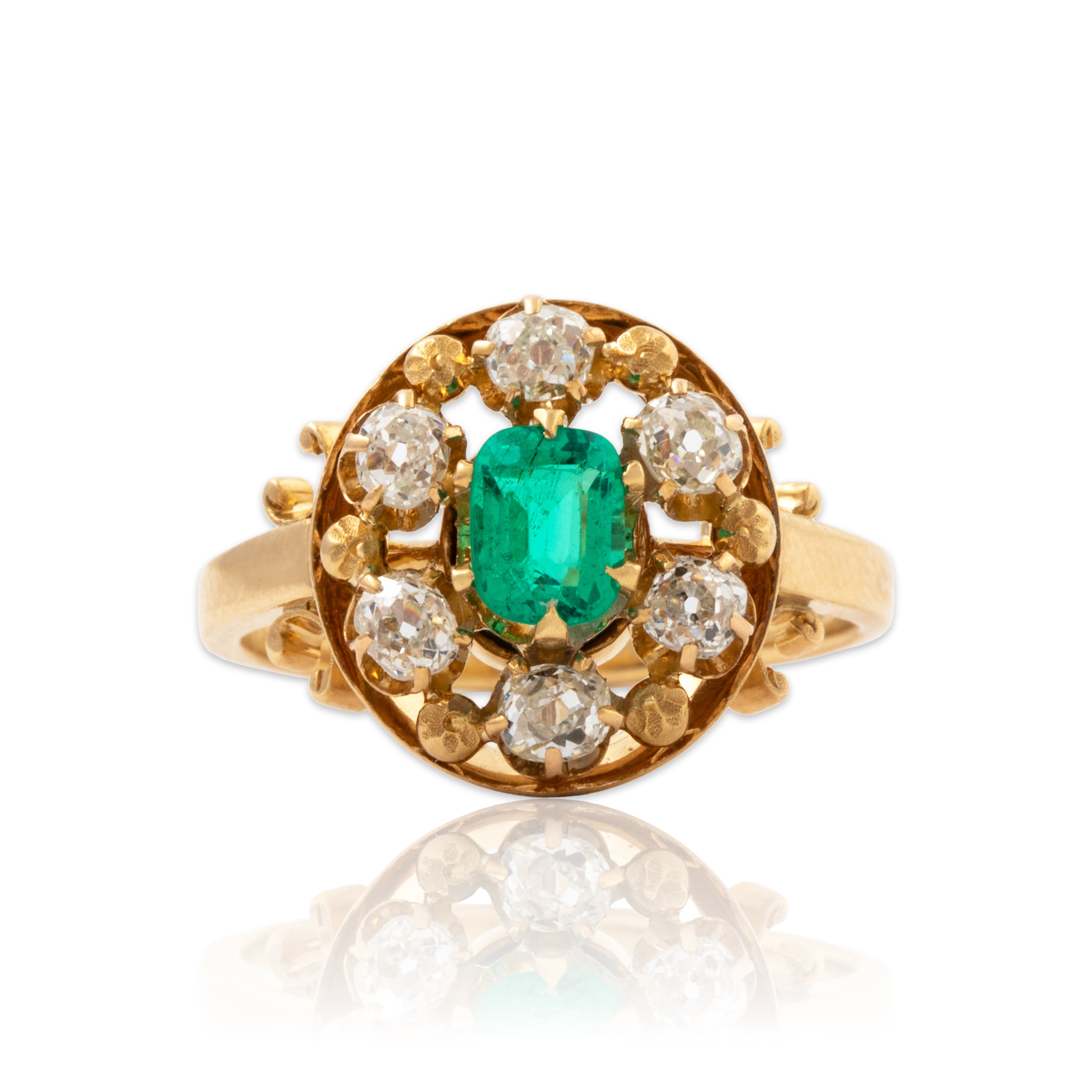 Antique Victorian 18k Yellow Gold .4ct Emerald .57cttw Old Mine Diamond Ring、mySite、hinf8tx79