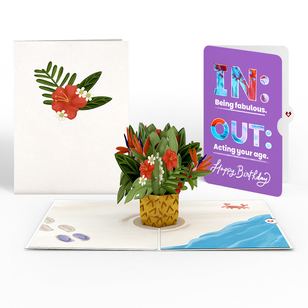 Tropical Flower Basket Birthday Pop-Up Card and IN & OUT Sentiment Set、mySite、solidvoid
