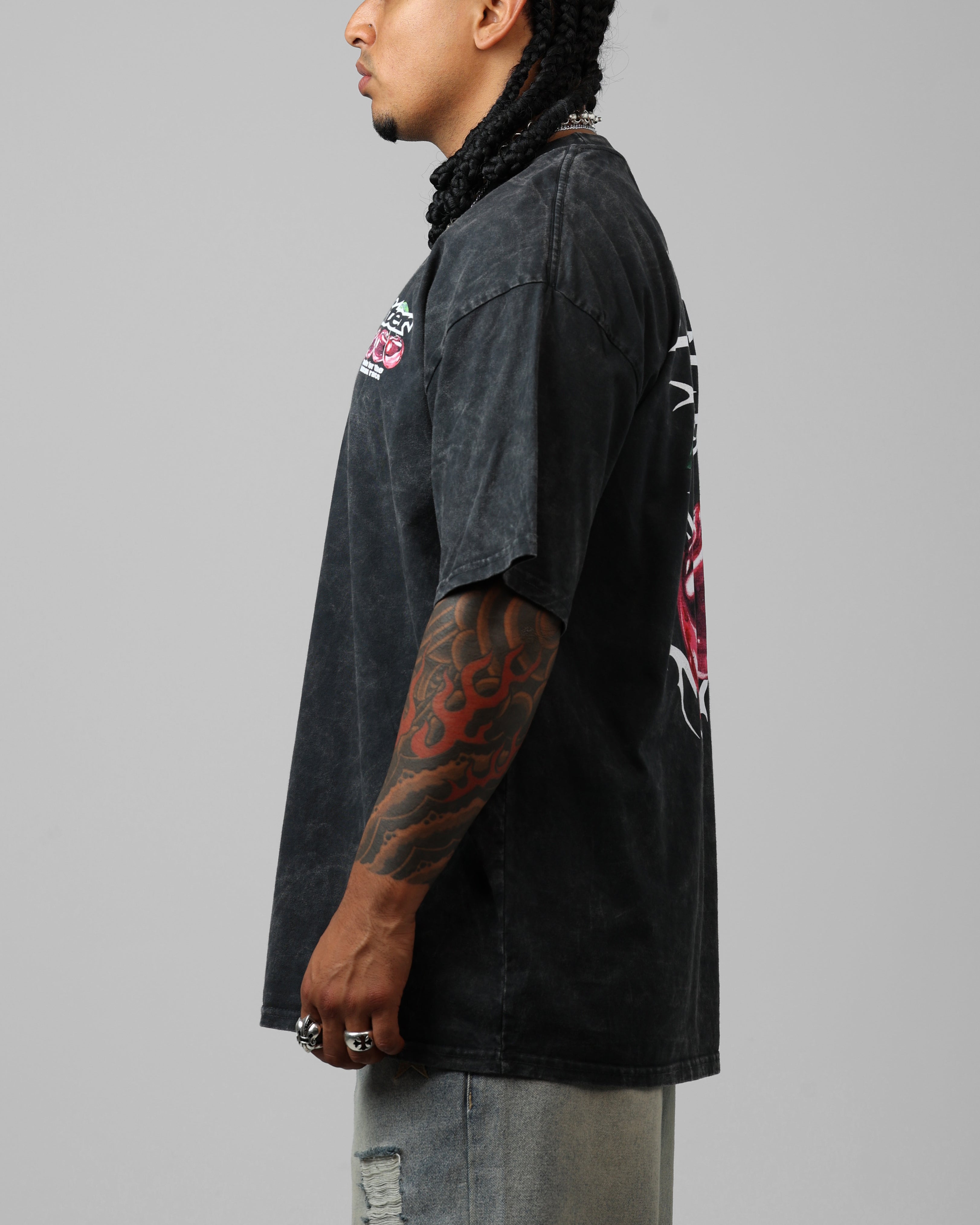 Loiter Cherry Pick Drop T-Shirt Black Acidwash、mySite、zt4zffjzw