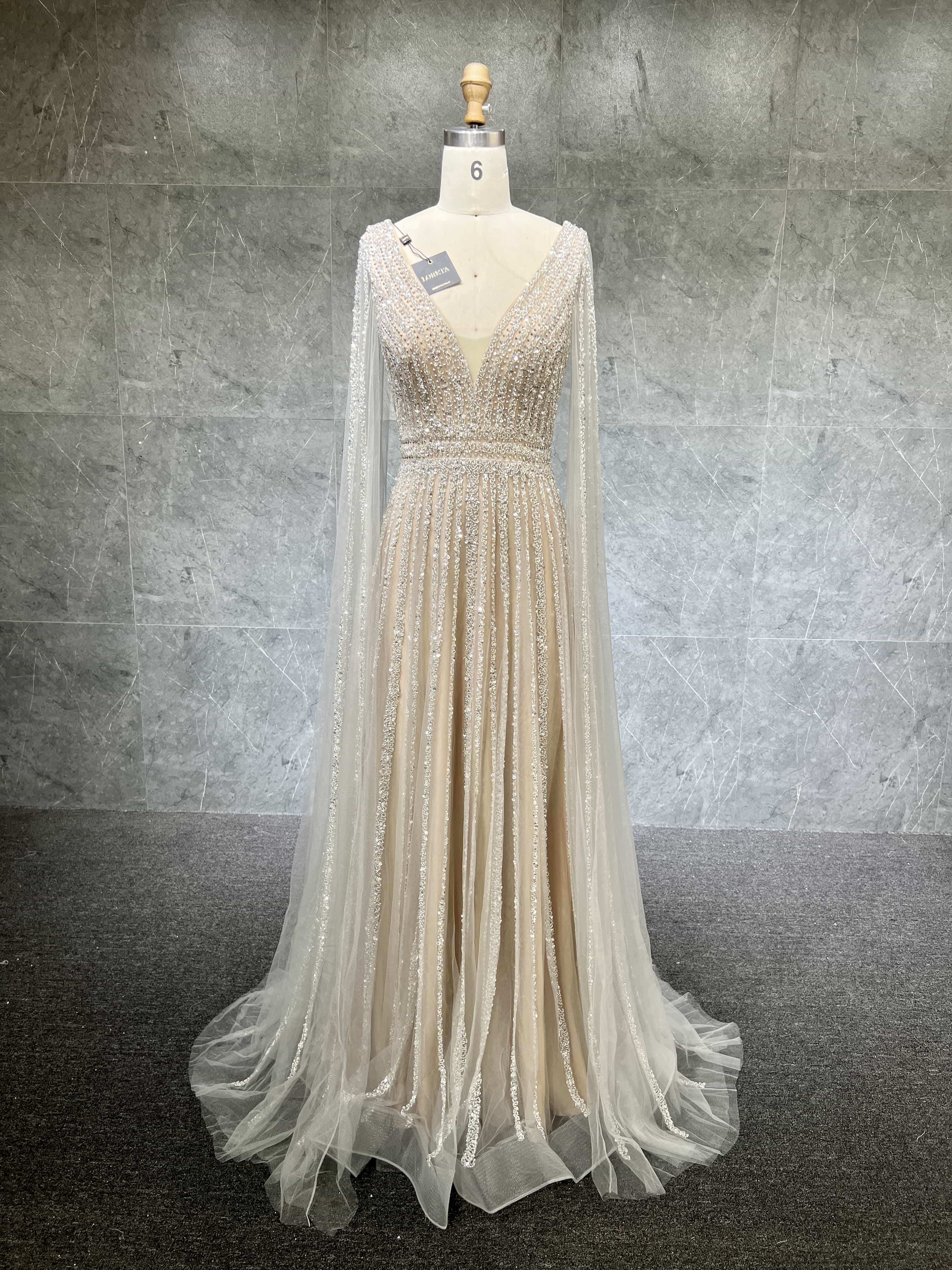  Cape Sleeves Silver Evening Gown、mySite、merchandisen