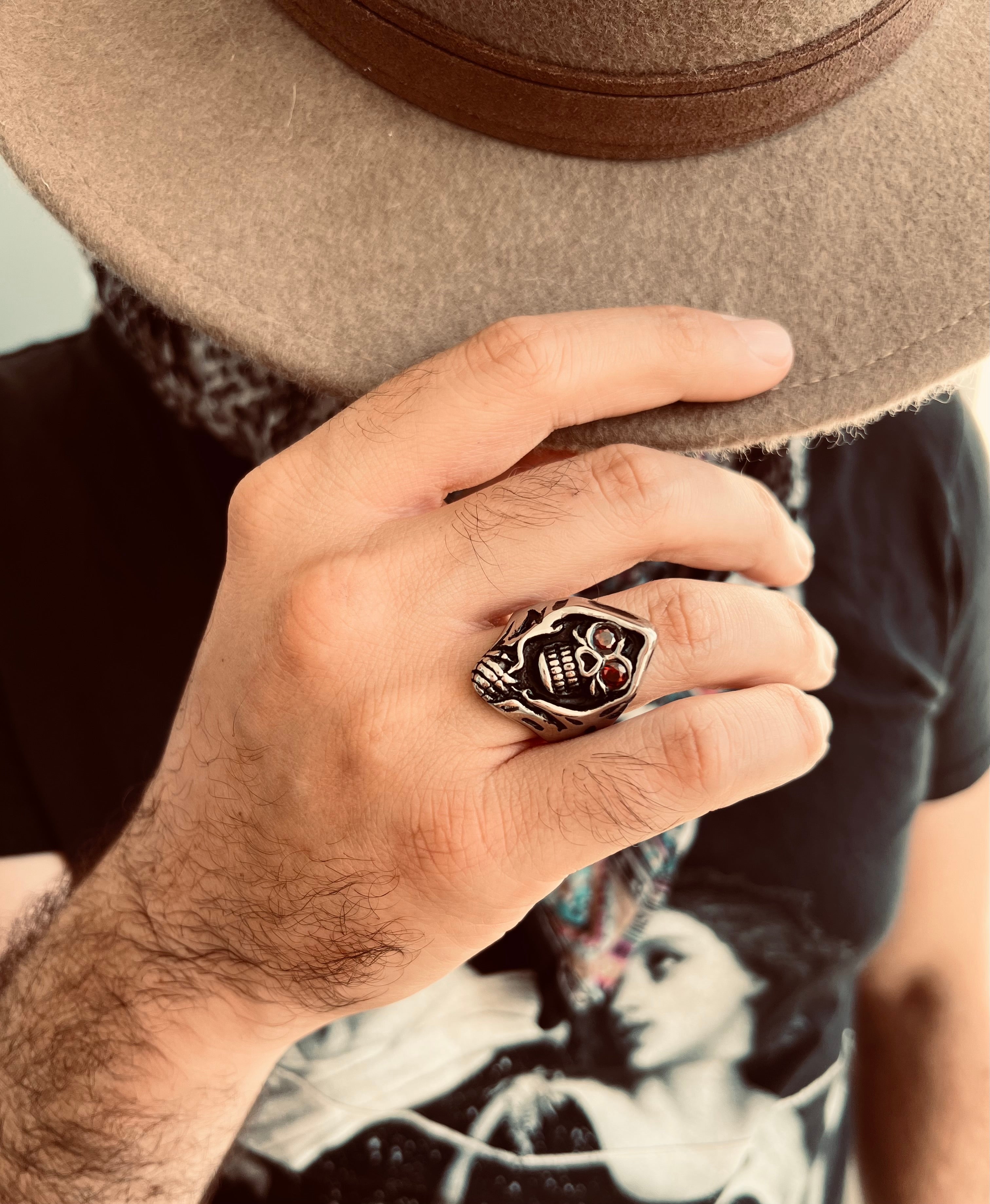 Stainless Steel Red CZ Eyed Grim Reaper Ring / SCR3054、mySite、dreamappss